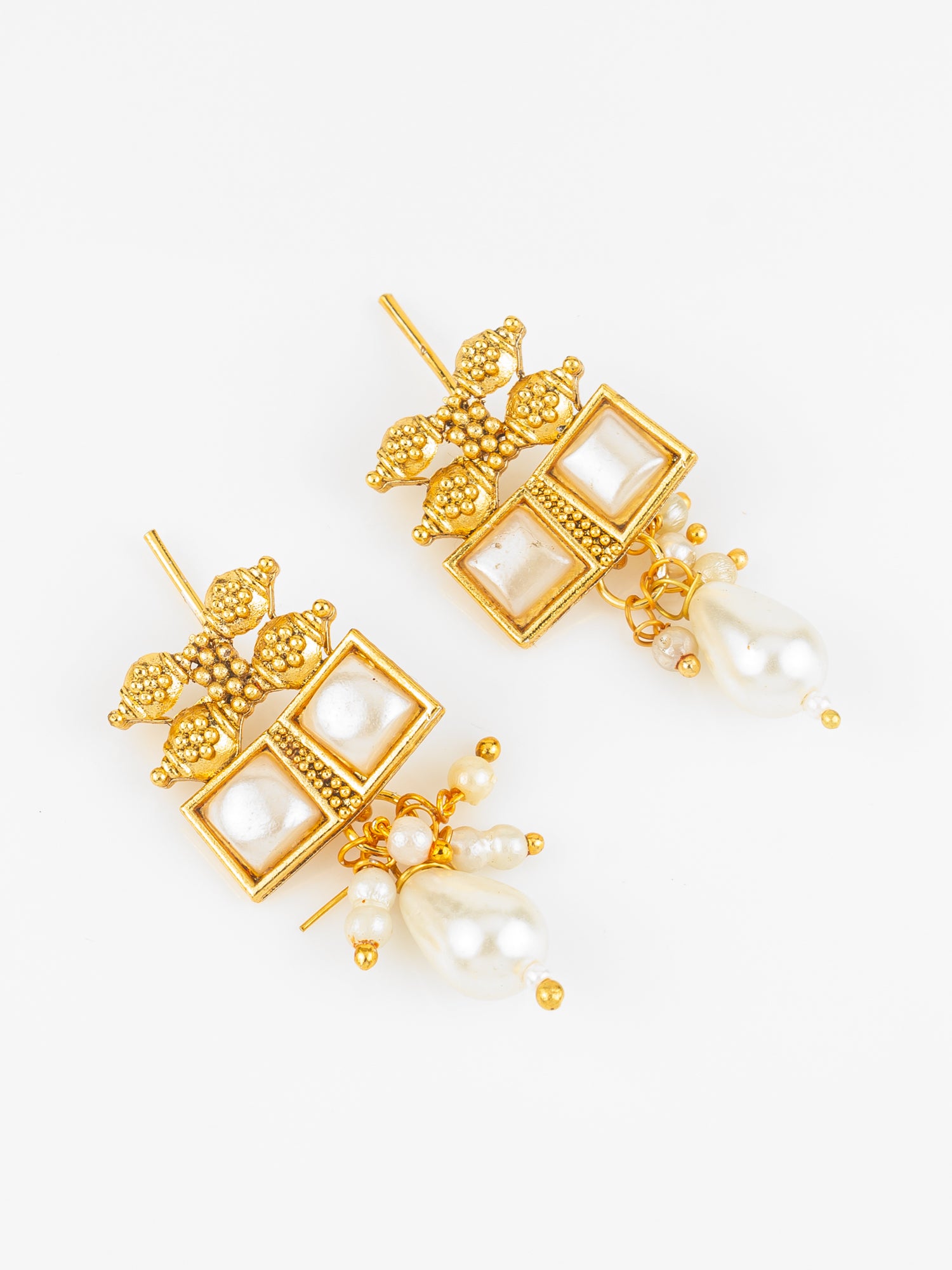 Gold Plated Pearl Kundan Geometric Traditional Necklace Set for Women – View 2 | Aadita Jewelry