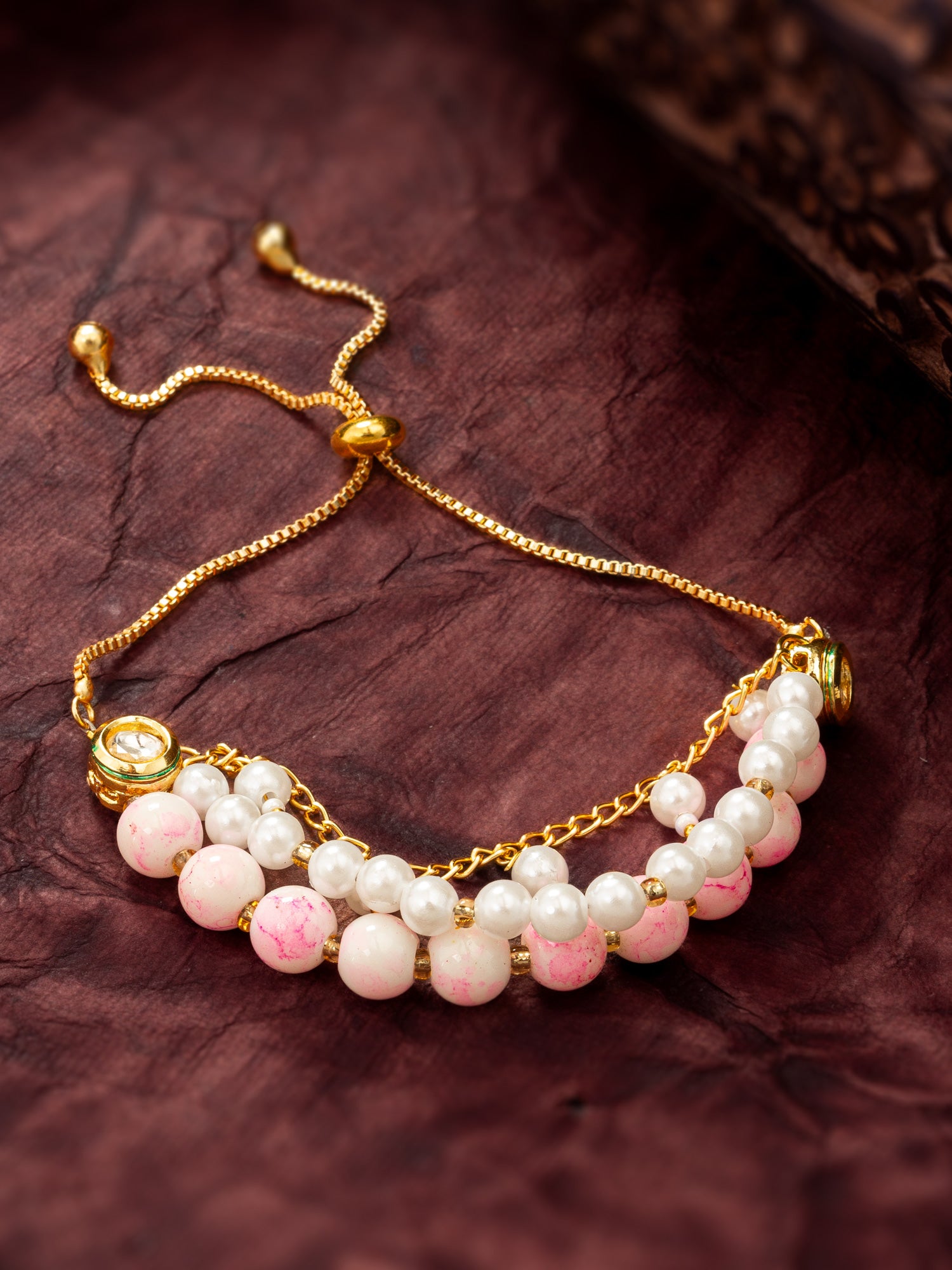 Dual-Tone Pink Beaded Layered Bracelet – View 5 | Aadita Jewelry