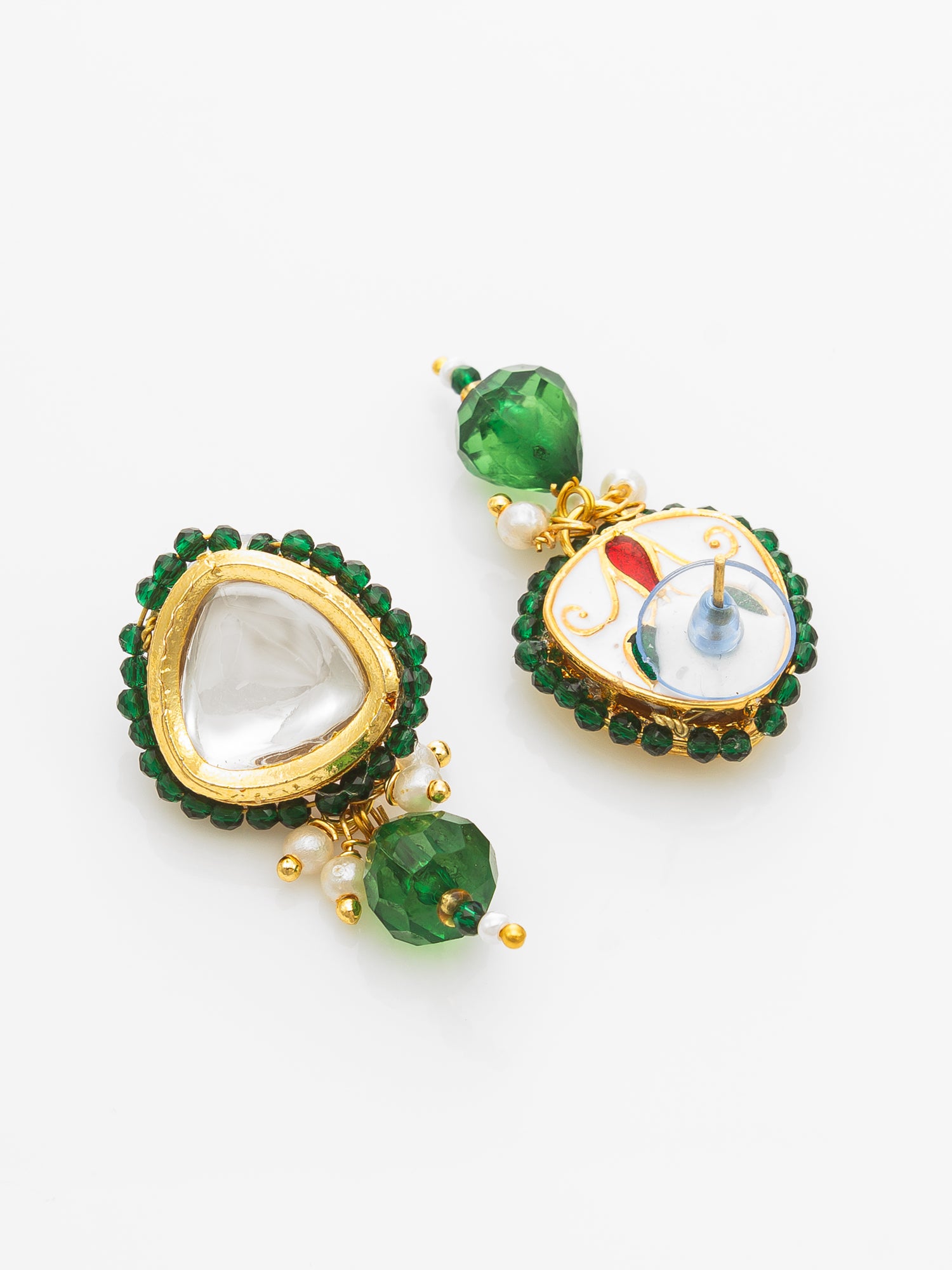 Gold-Plated Green Beaded Kundan Necklace Set for Women – View 3 | Aadita Jewelry