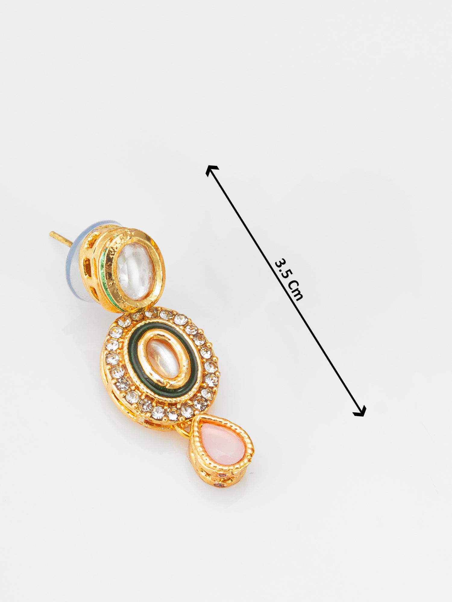 Traditional Kundan Necklace Set with Pink and Green Floral Pendant – View 5 | Aadita Jewelry