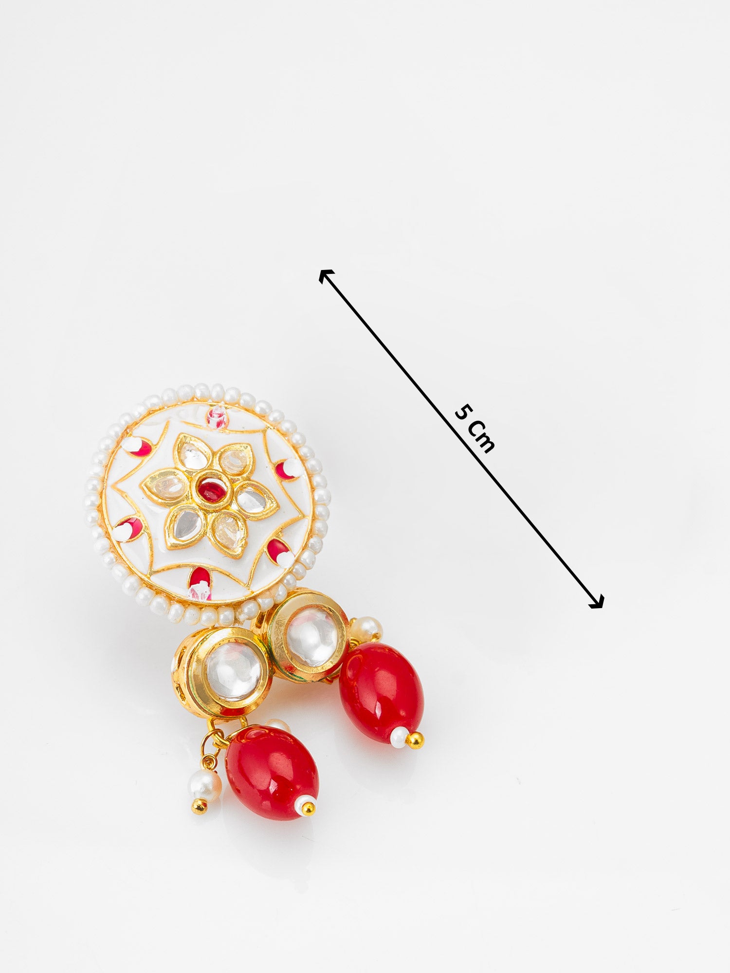 White Meenakari Kundan Pendant Necklace Set with Seed Beads and Red Stone Earrings – View 5 | Aadita Jewelry