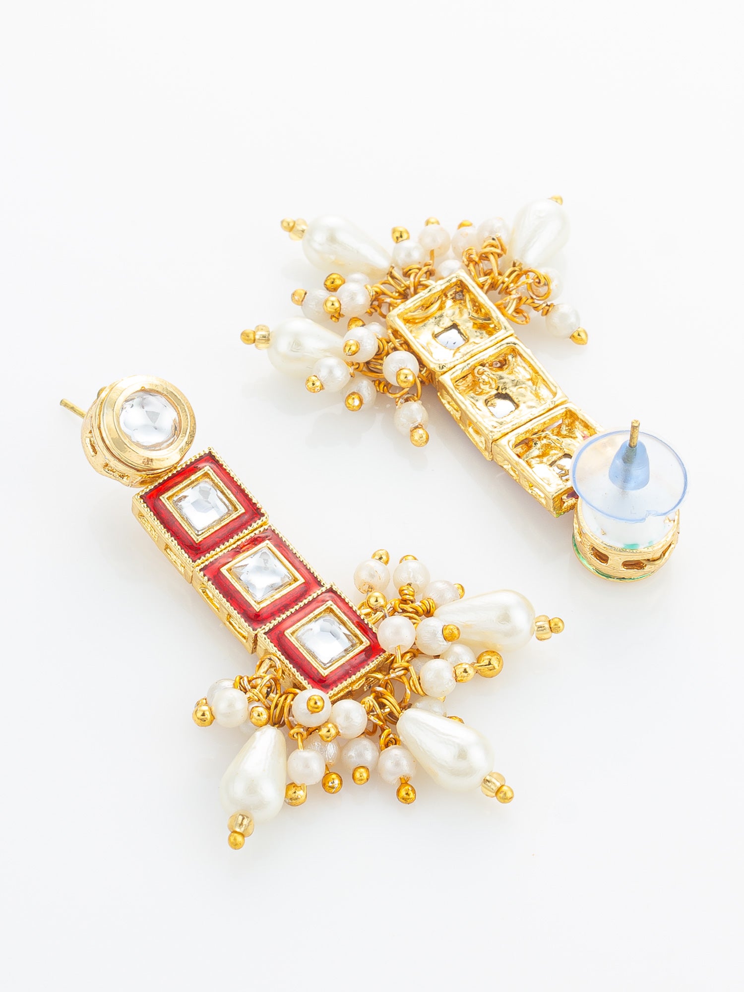 Multi-Strand Pearl and Geometric Stone Necklace Set – View 3 | Aadita Jewelry