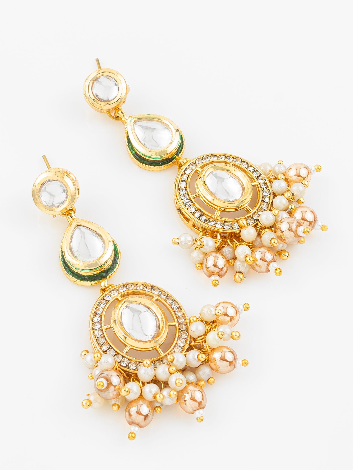Gold Plated Kundan Pearl Beaded Traditional Earrings for Women & Girls – View 2 | Aadita Jewelry