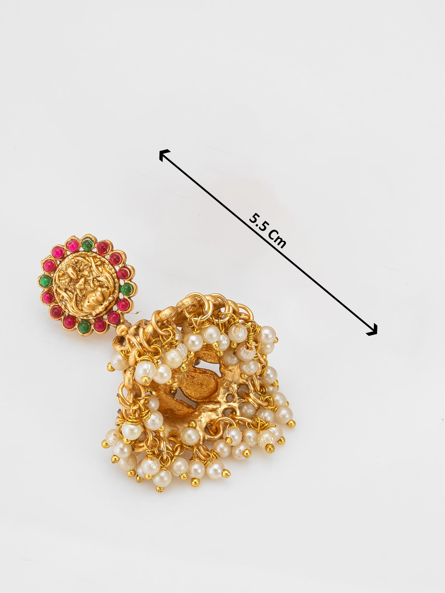Classic Stone Bordered Deity Jhumka Earrings – View 3 | Aadita Jewelry