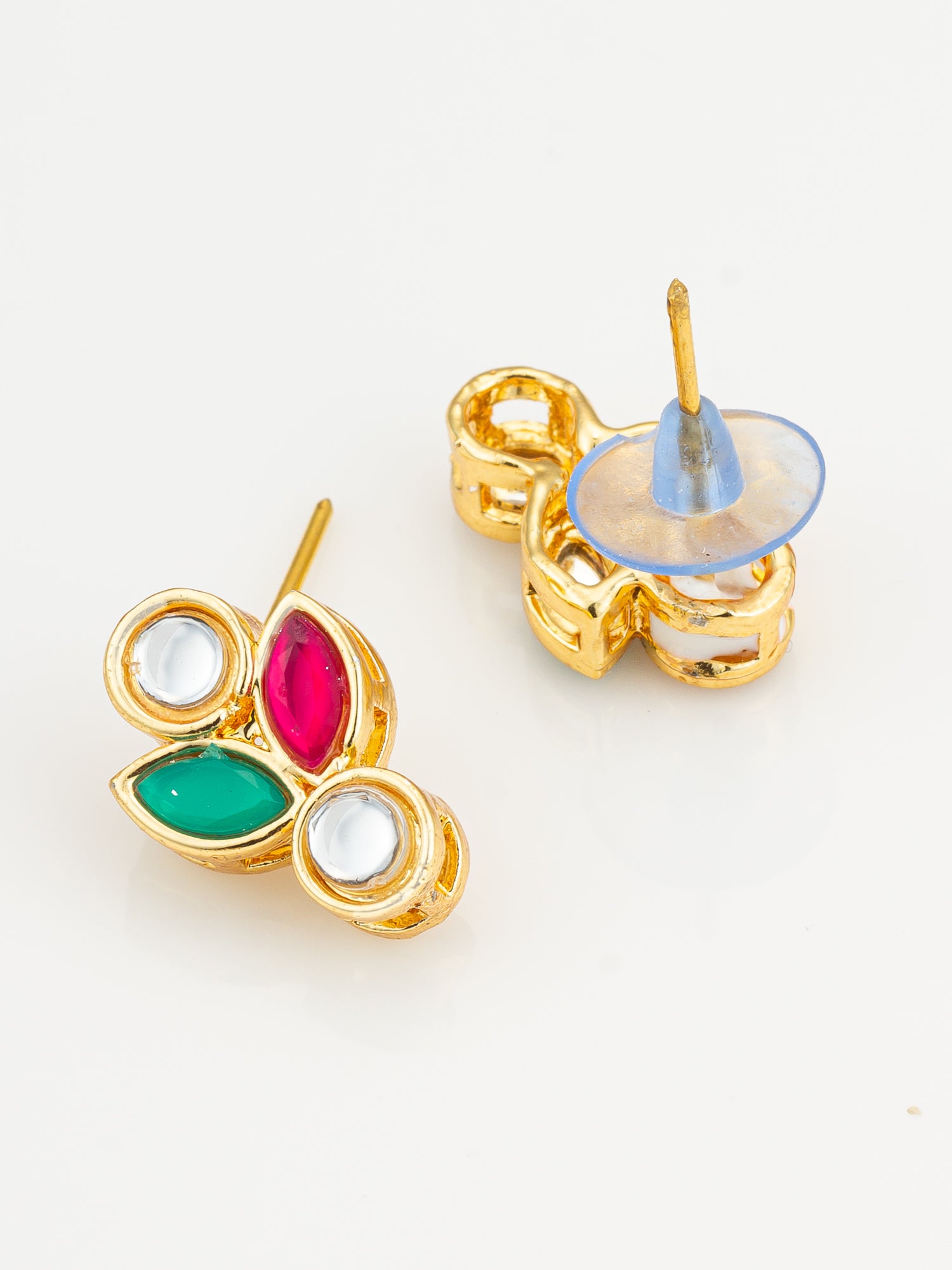 Traditional Multicolor Kundan Stud Earrings – View 3 | Aadita Jewelry