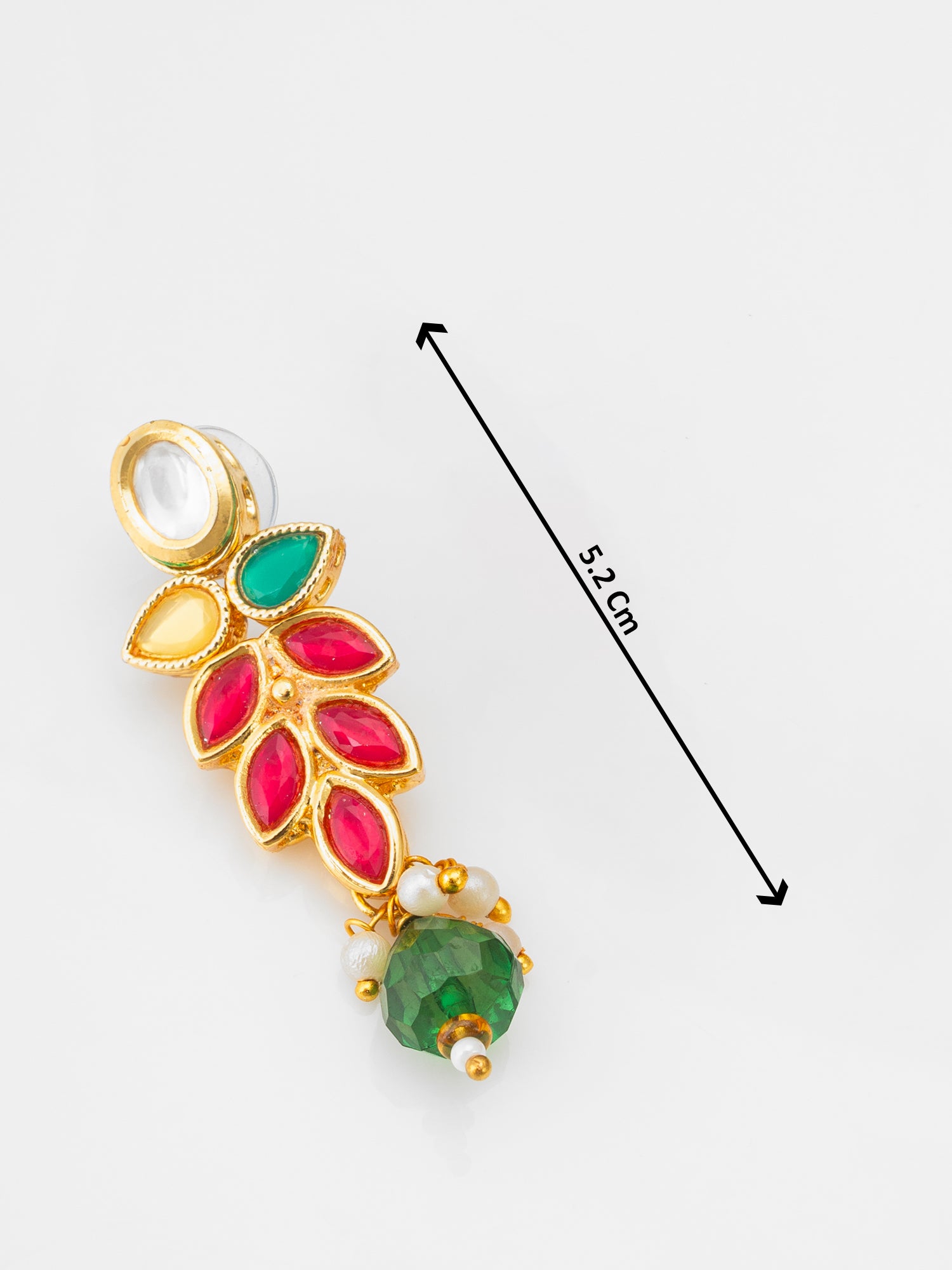 Leaf Pattern Kundan Necklace Set with Green Bead Drops – View 5 | Aadita Jewelry