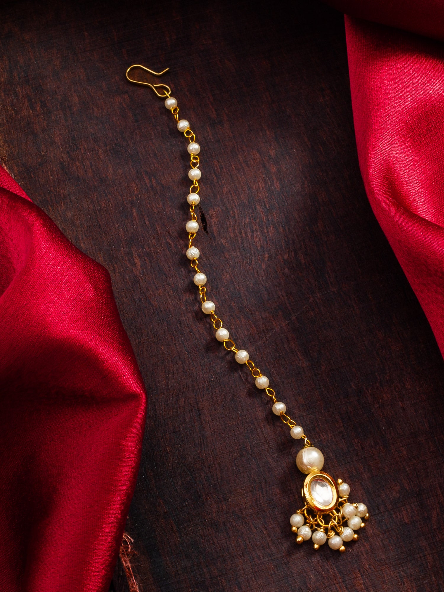 Gold Plated Pearl & Kundan Traditional Maang Tikka for Women – View 5 | Aadita Jewelry