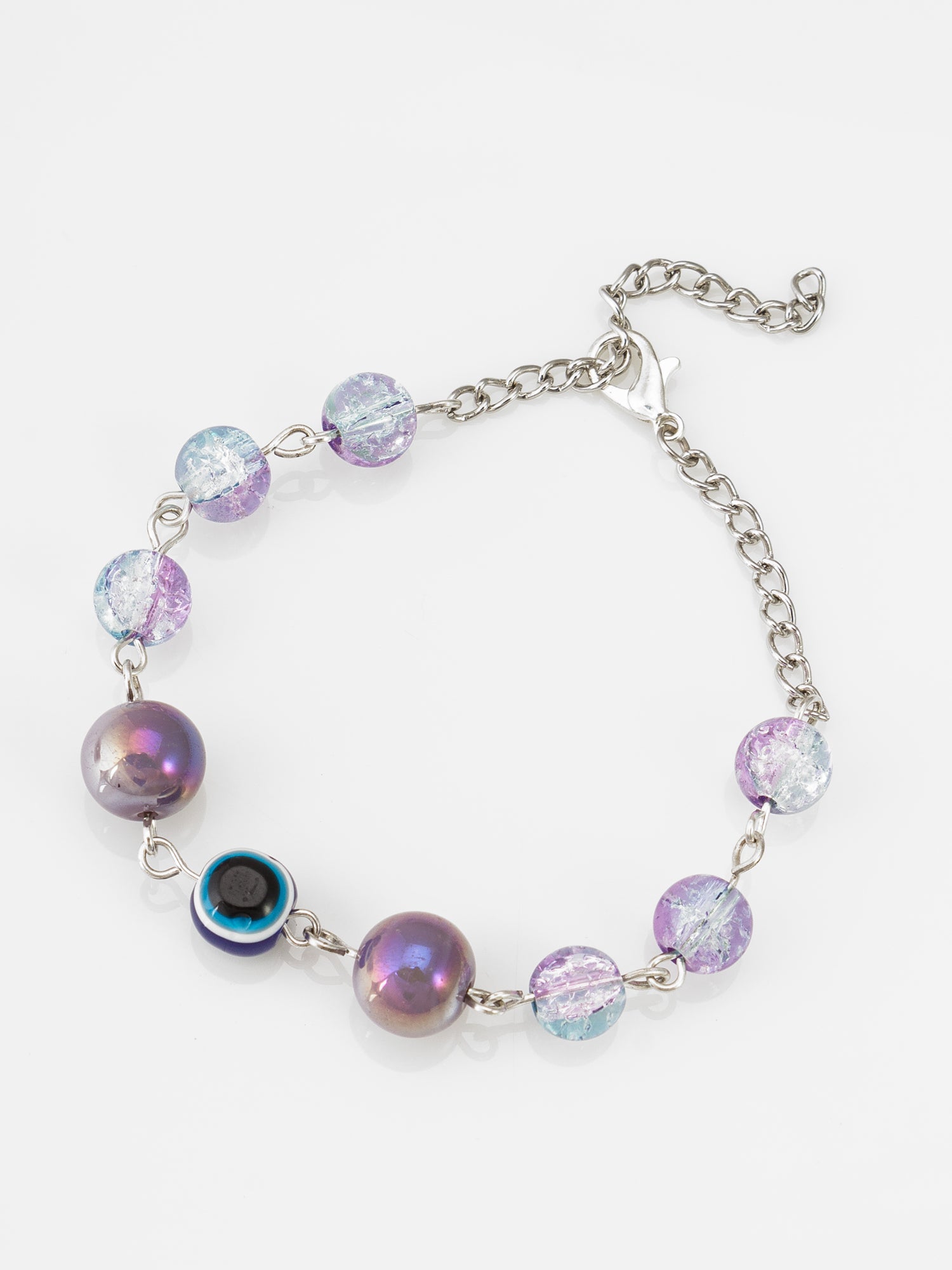 Purple Crackle Glass Bead Bracelet with Evil Eye Accent – View 2 | Aadita Jewelry