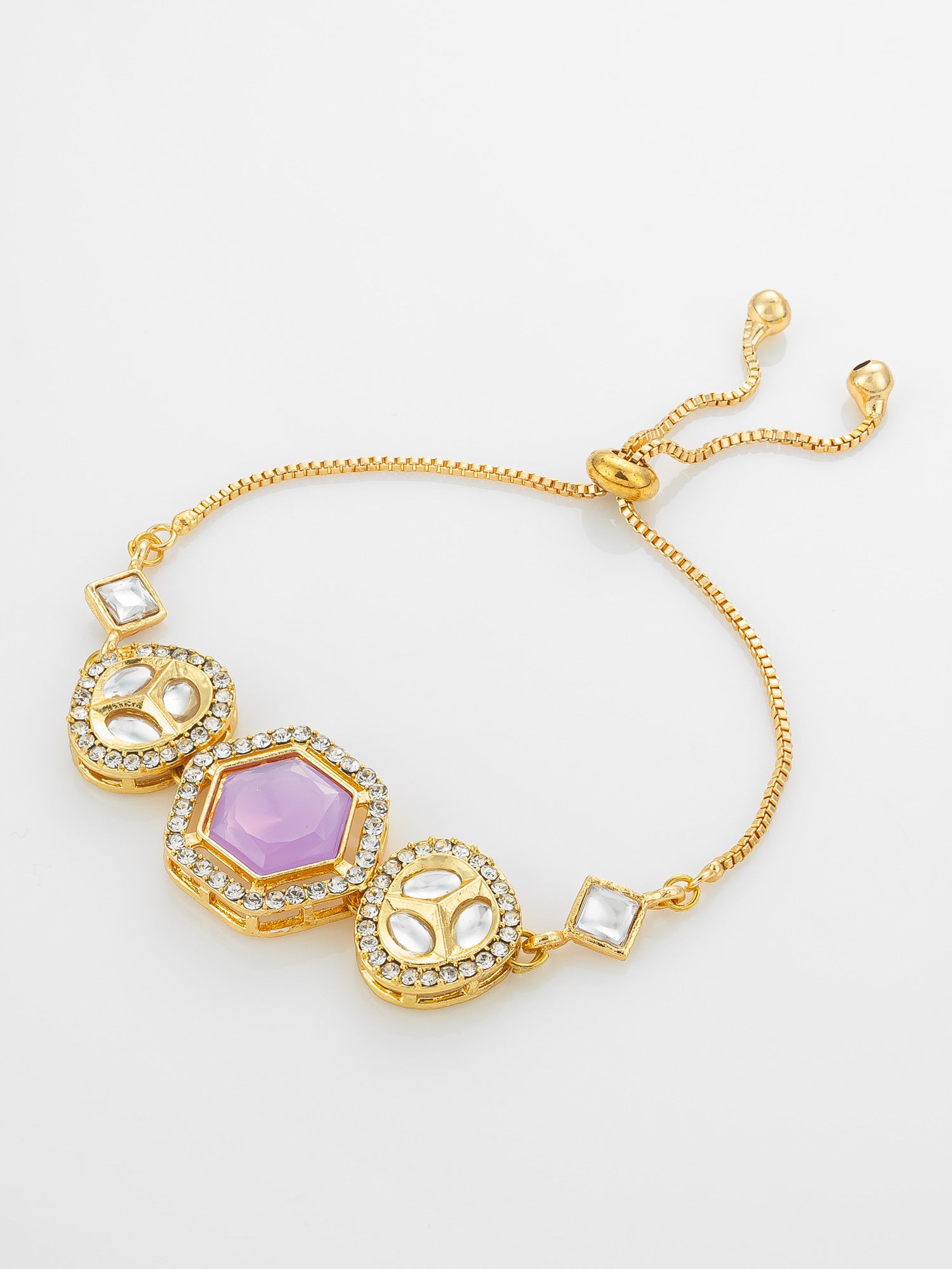 Lavender Hexagon Kundan Adjustable Bracelet | Aadita Jewelry