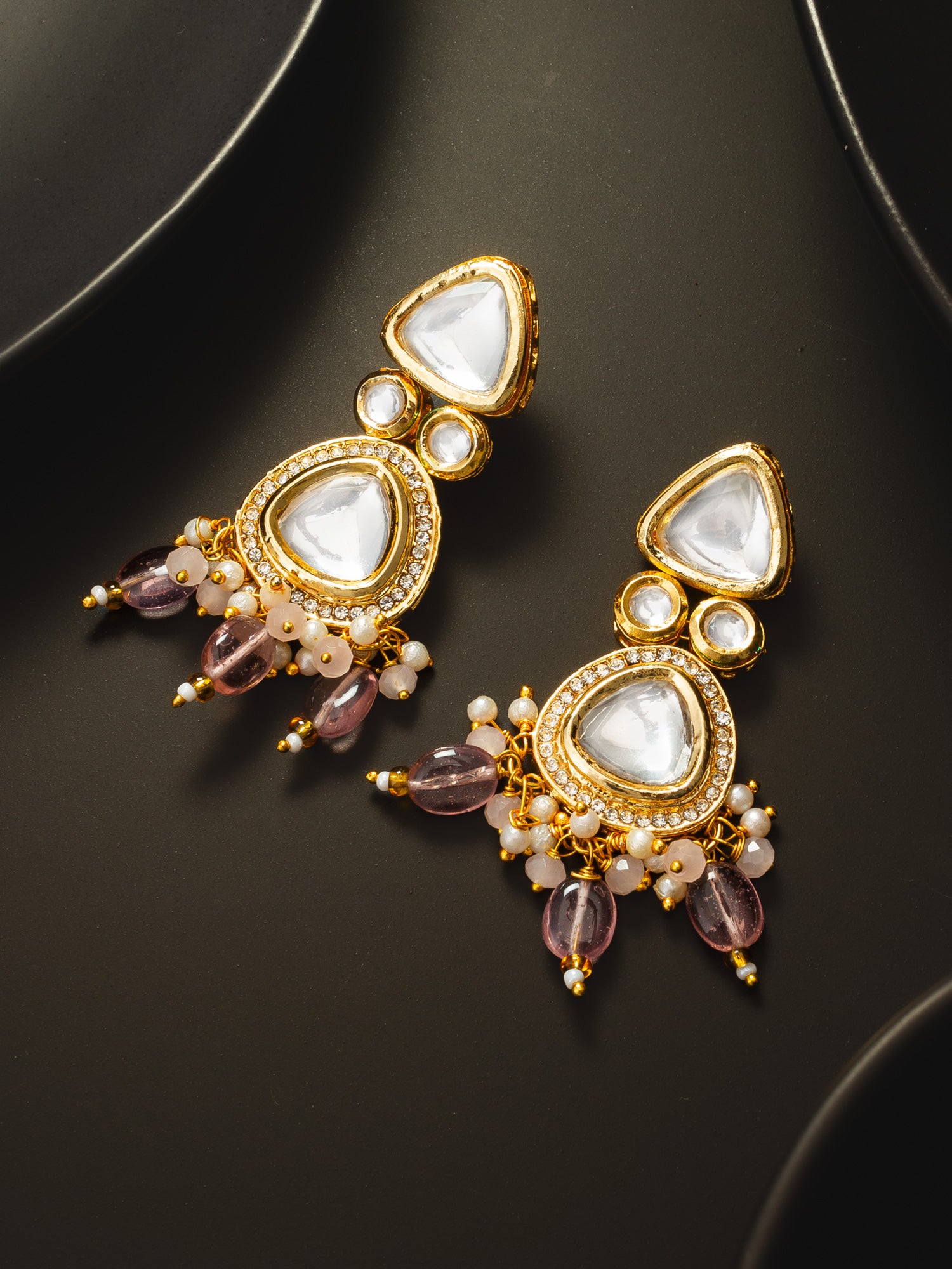 Gold-Plated Kundan Earrings with Crystal Bead Drop – View 4 | Aadita Jewelry