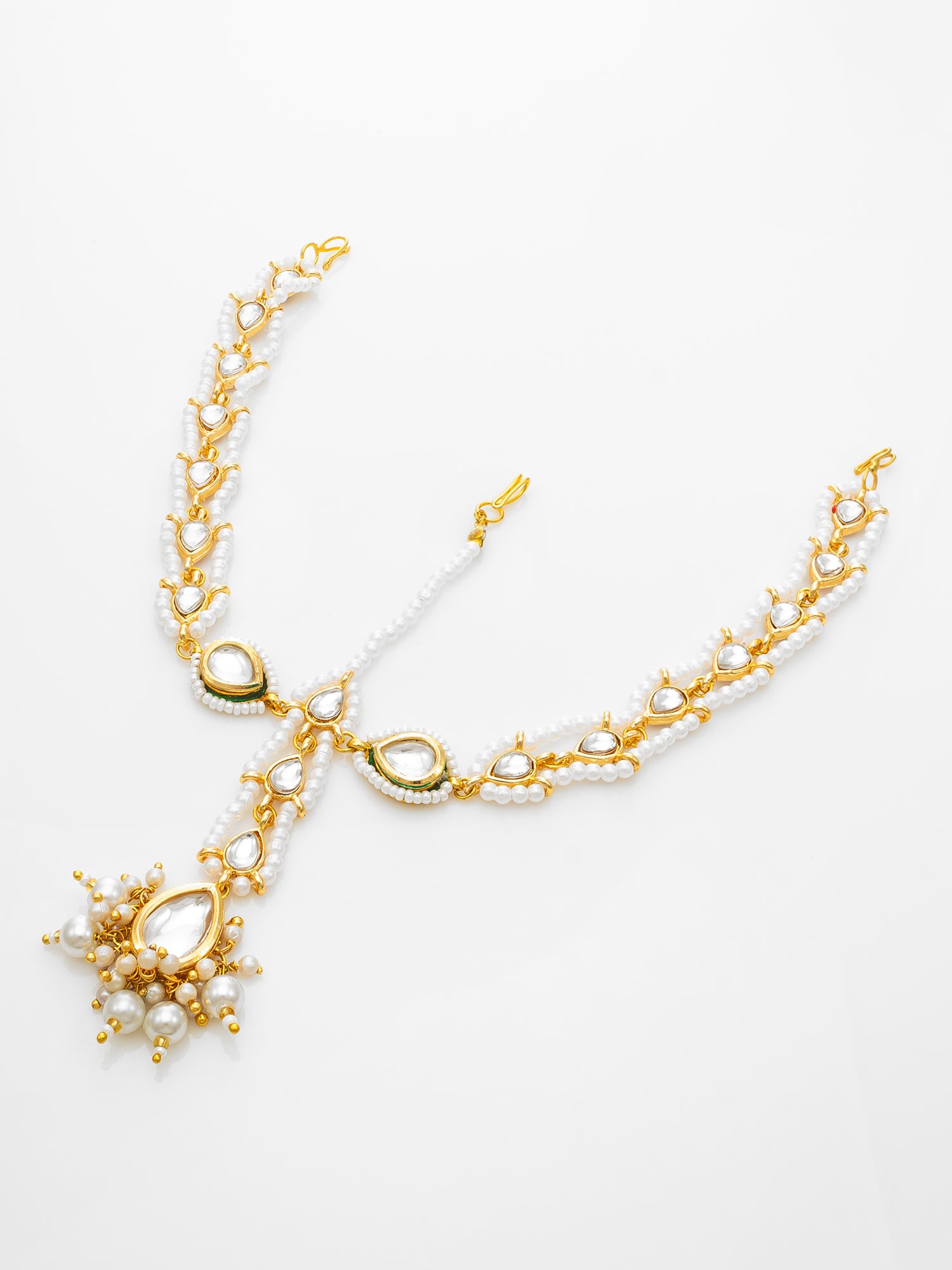 Gold-Plated White Kundan Matha Patti with Maang Tikka for Women – View 3 | Aadita Jewelry
