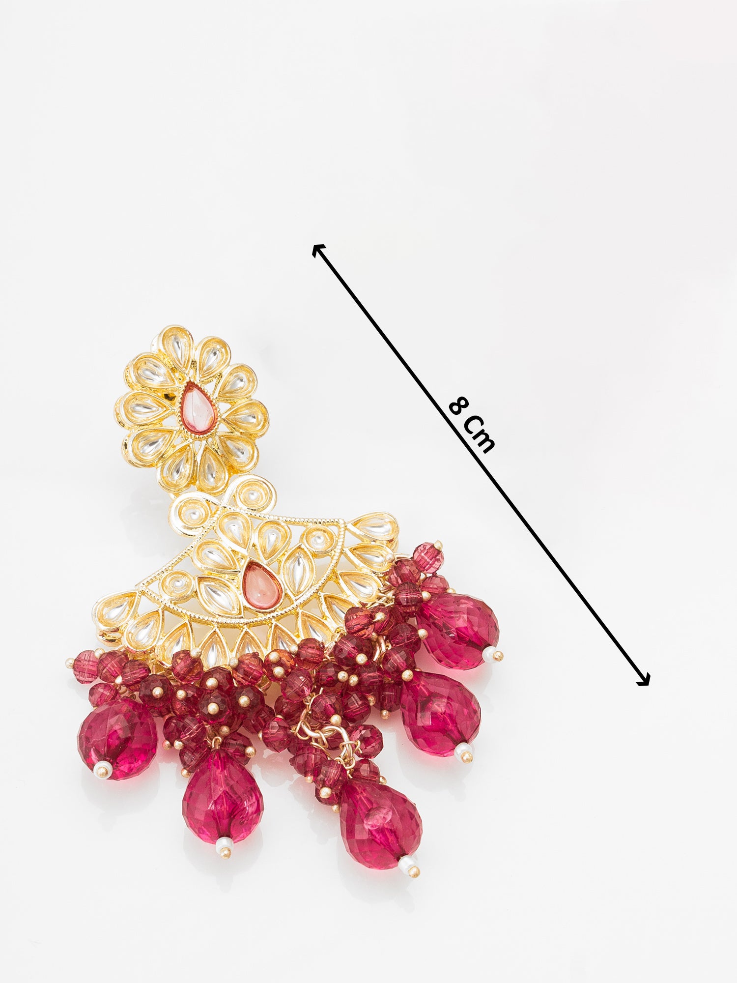 Deep Pink Floral Kundan Earrings – View 3 | Aadita Jewelry