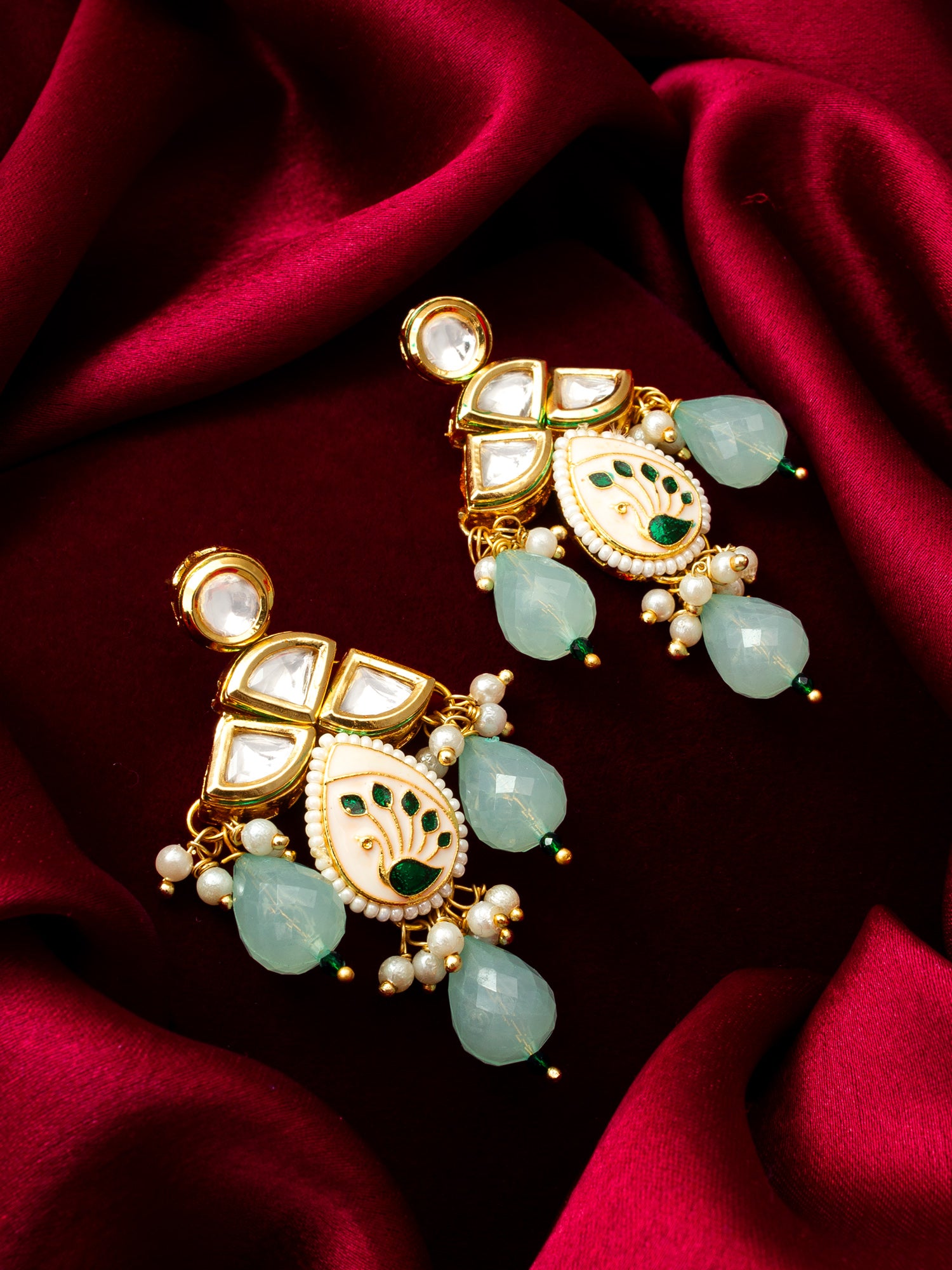 Traditional Kundan Drop Earrings – View 4 | Aadita Jewelry