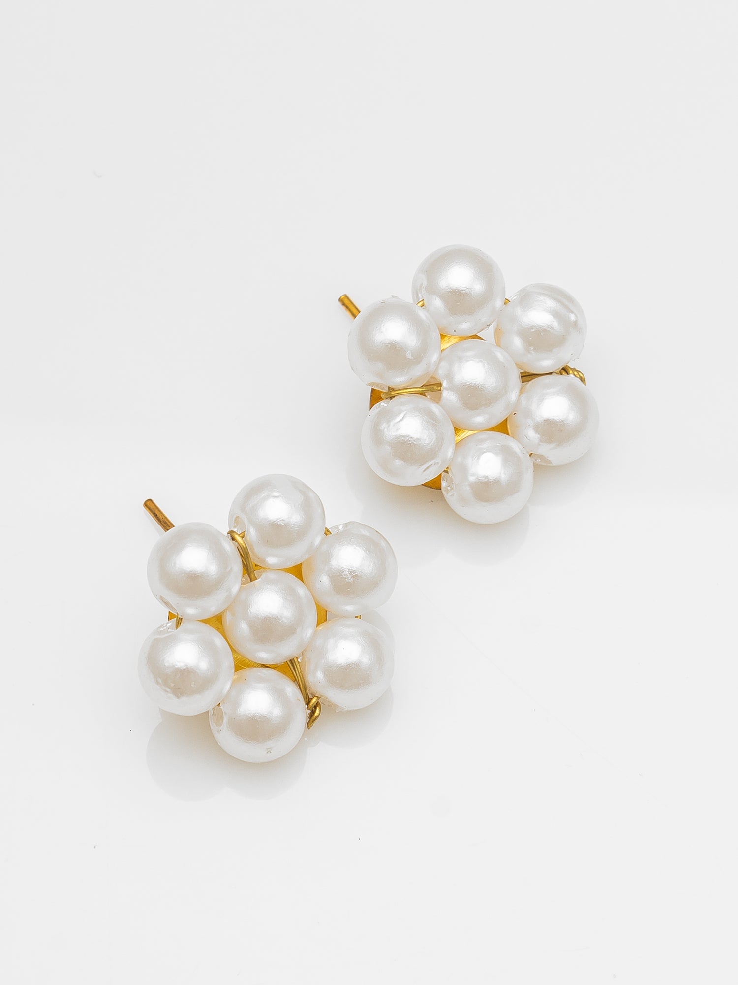 White & Gold Pearl Beaded Double Layer Necklace Set – View 2 | Aadita Jewelry