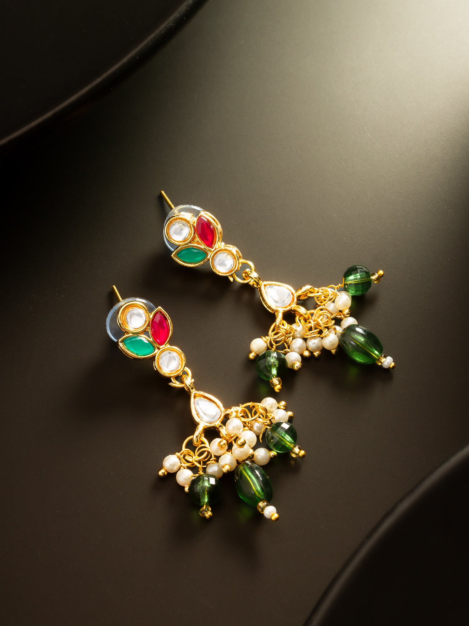 Multi-Color Kundan Gold Plated Pearl Drop Earrings – View 5 | Aadita Jewelry