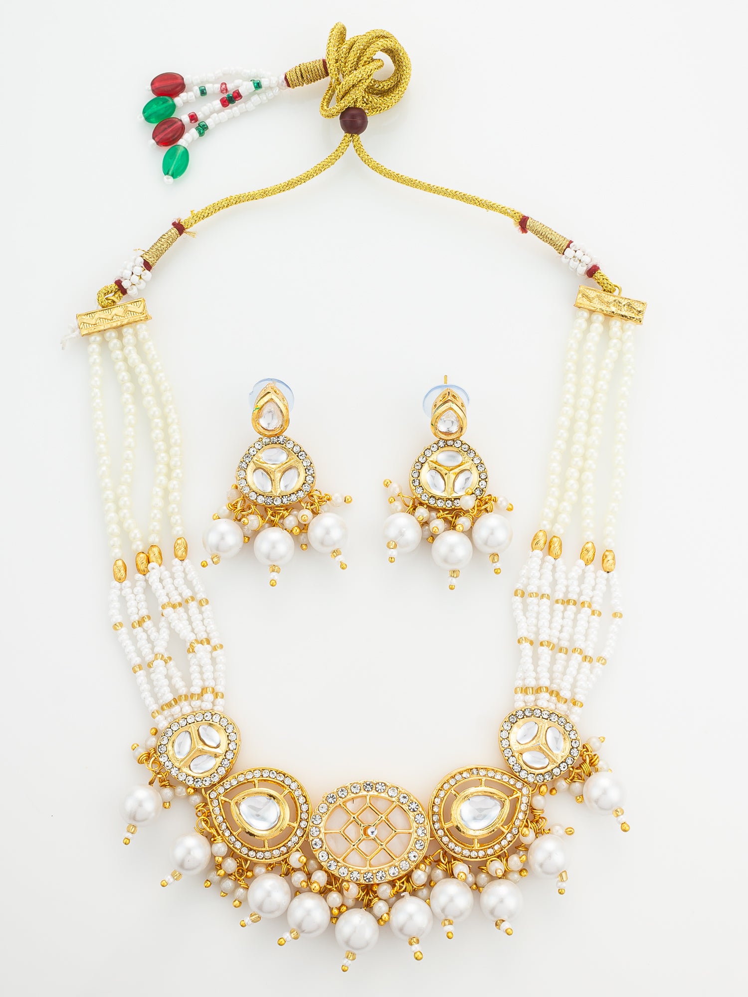Gold Plated Kundan and Multi-Strand Pearl Choker Set | Aadita Jewelry