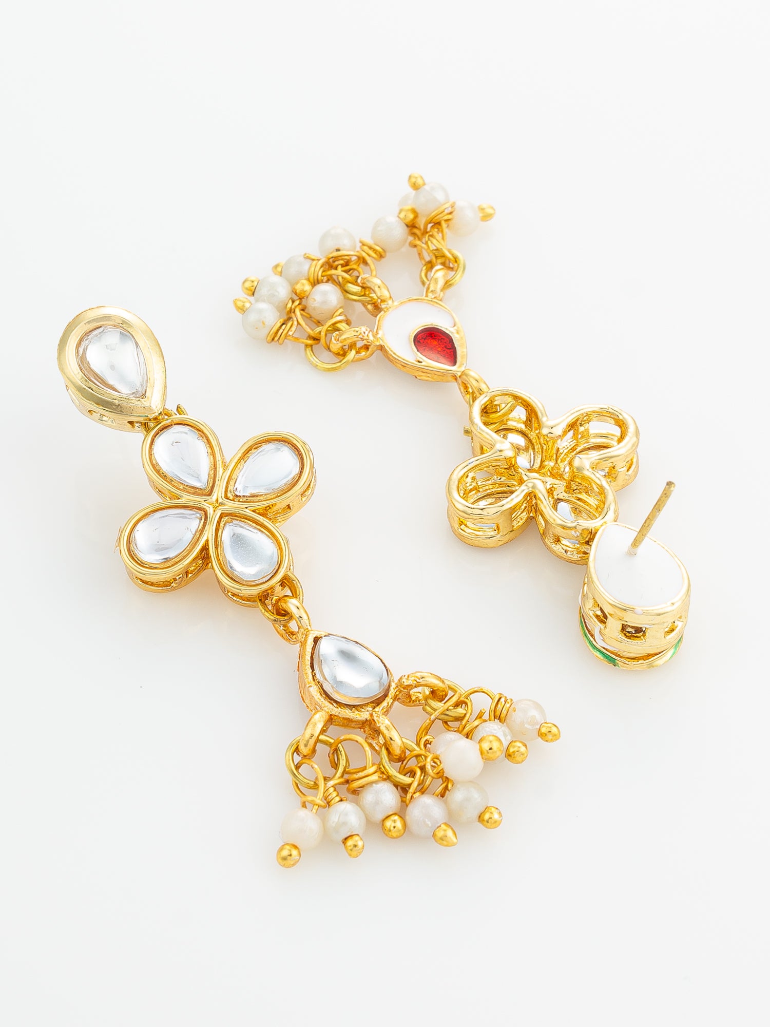 Floral Kundan Dangler Earrings with Pearl Accents – View 3 | Aadita Jewelry
