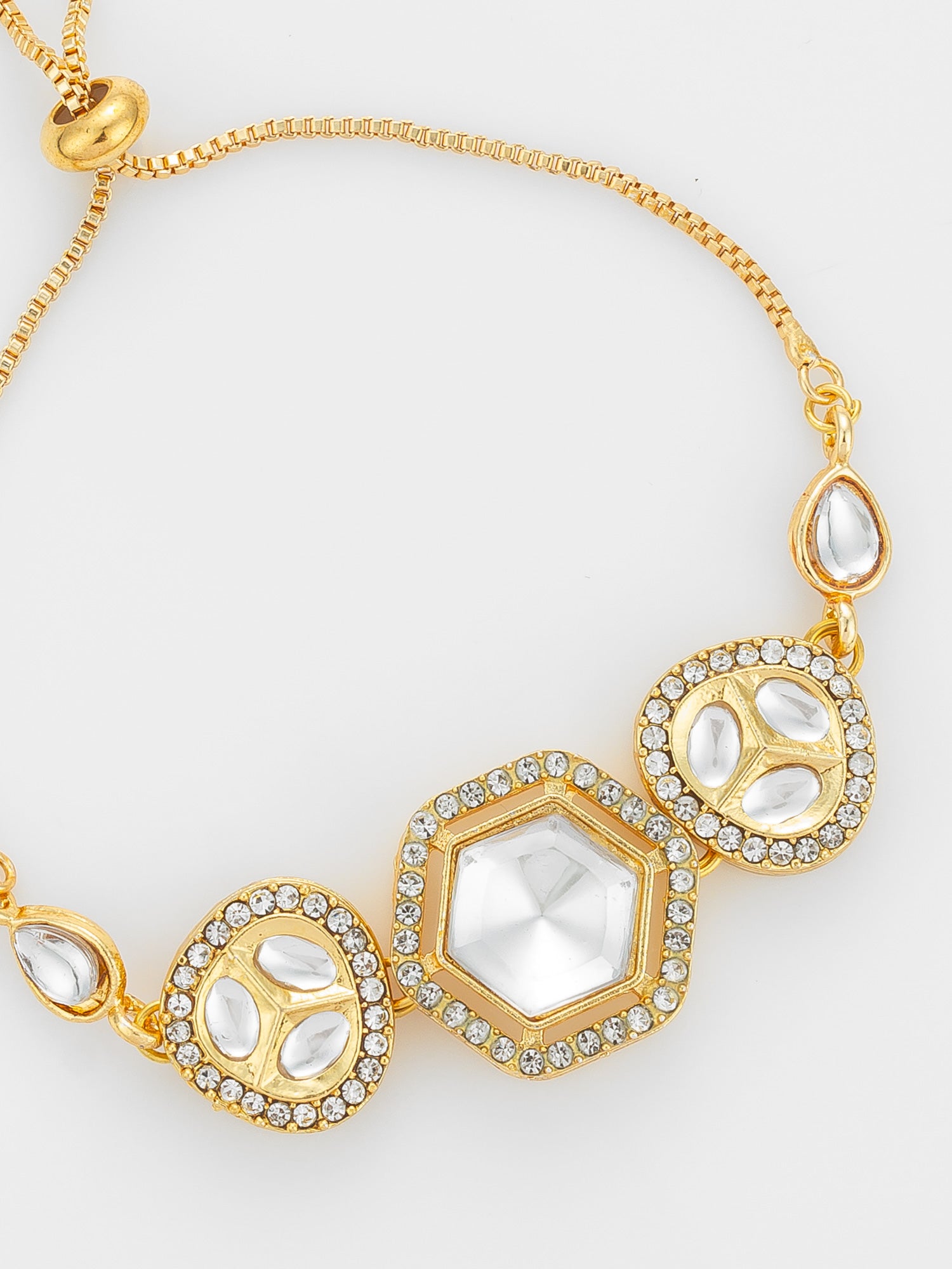 Gold Plated Hexagonal Kundan Statement Bracelet – View 3 | Aadita Jewelry
