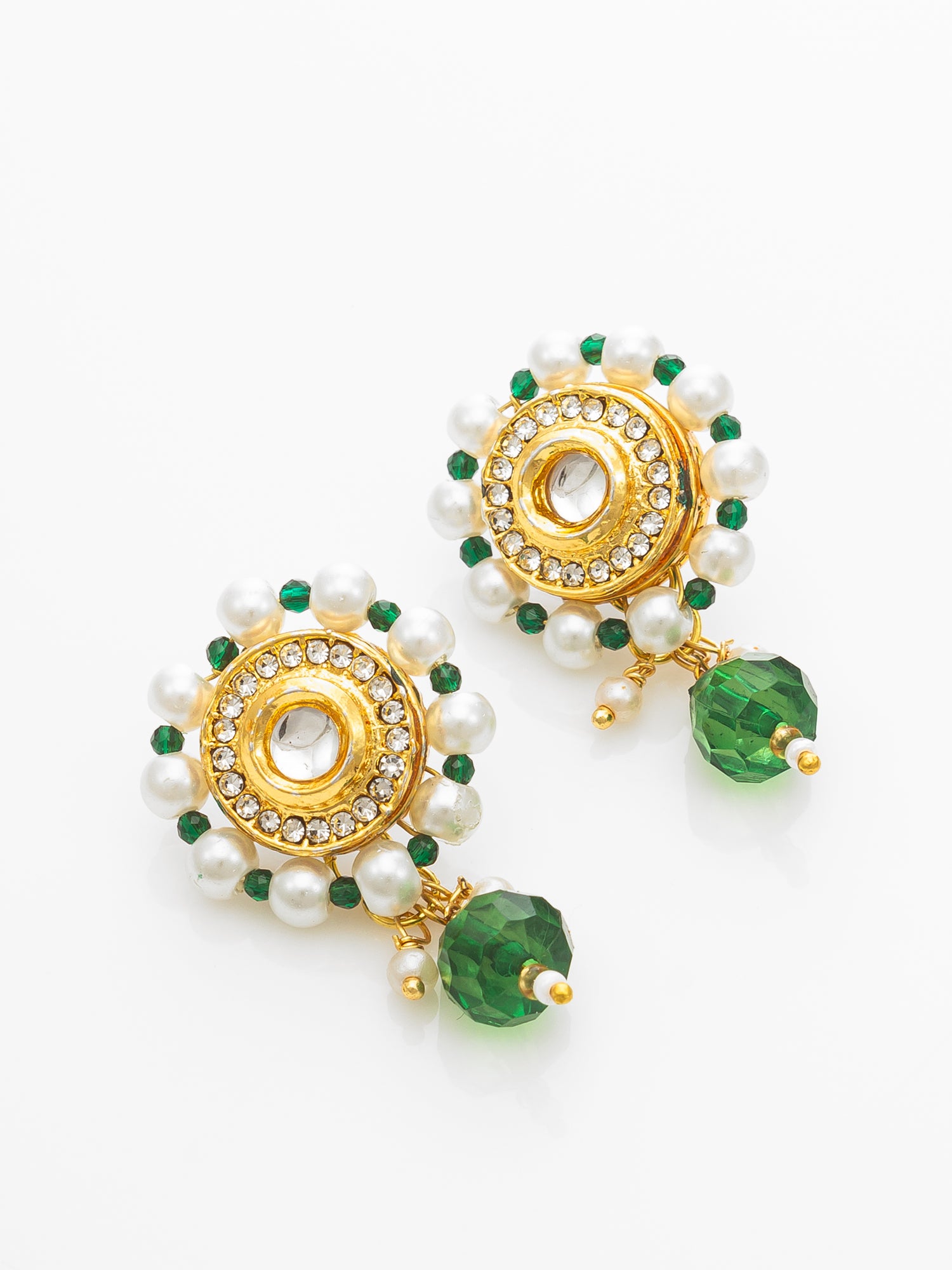 Gold-Plated Green & White Kundan Choker Necklace Set – View 3 | Aadita Jewelry