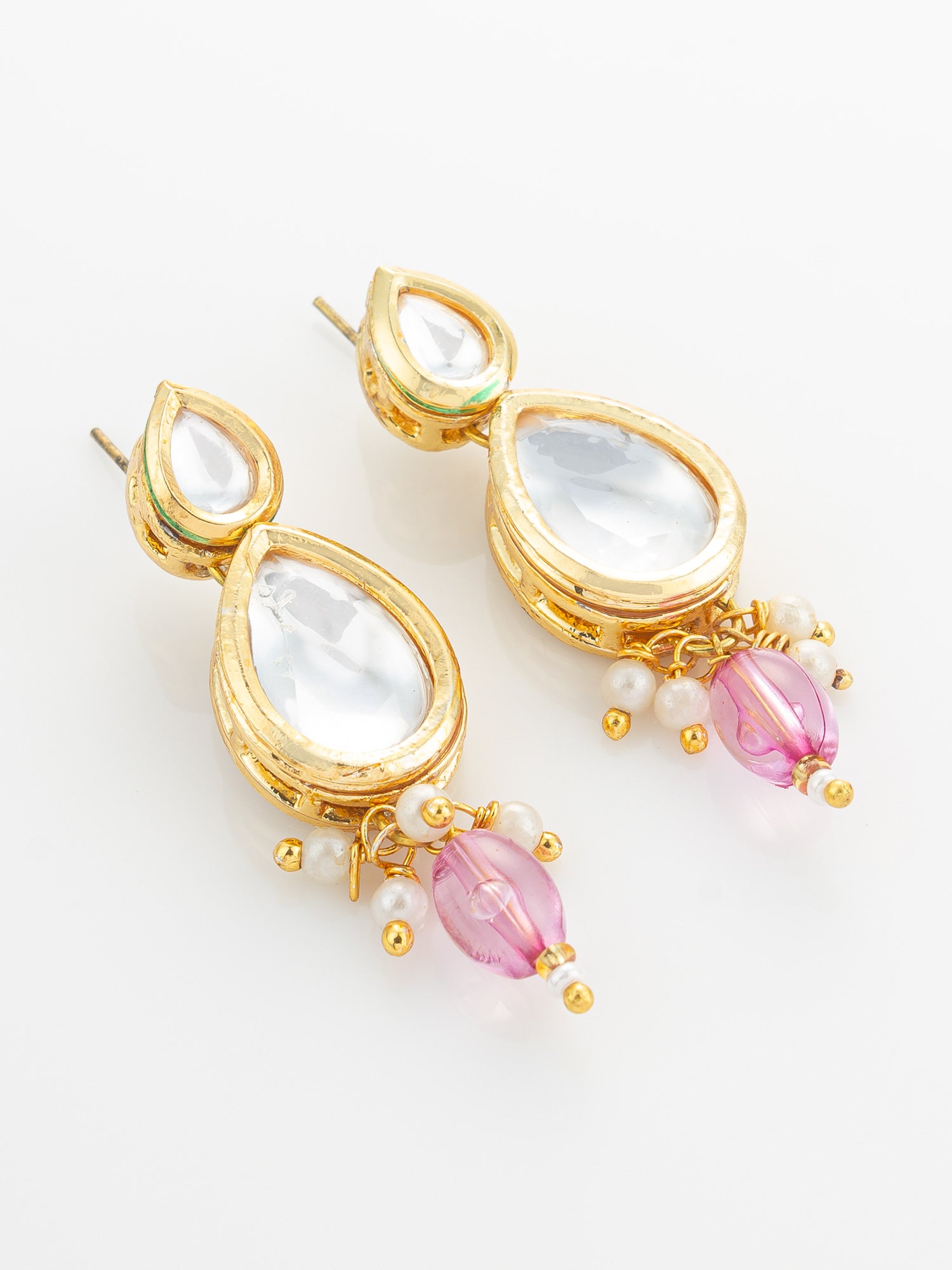 Gold Plated Kundan & Pink Crystal Drop Necklace Set – View 2 | Aadita Jewelry