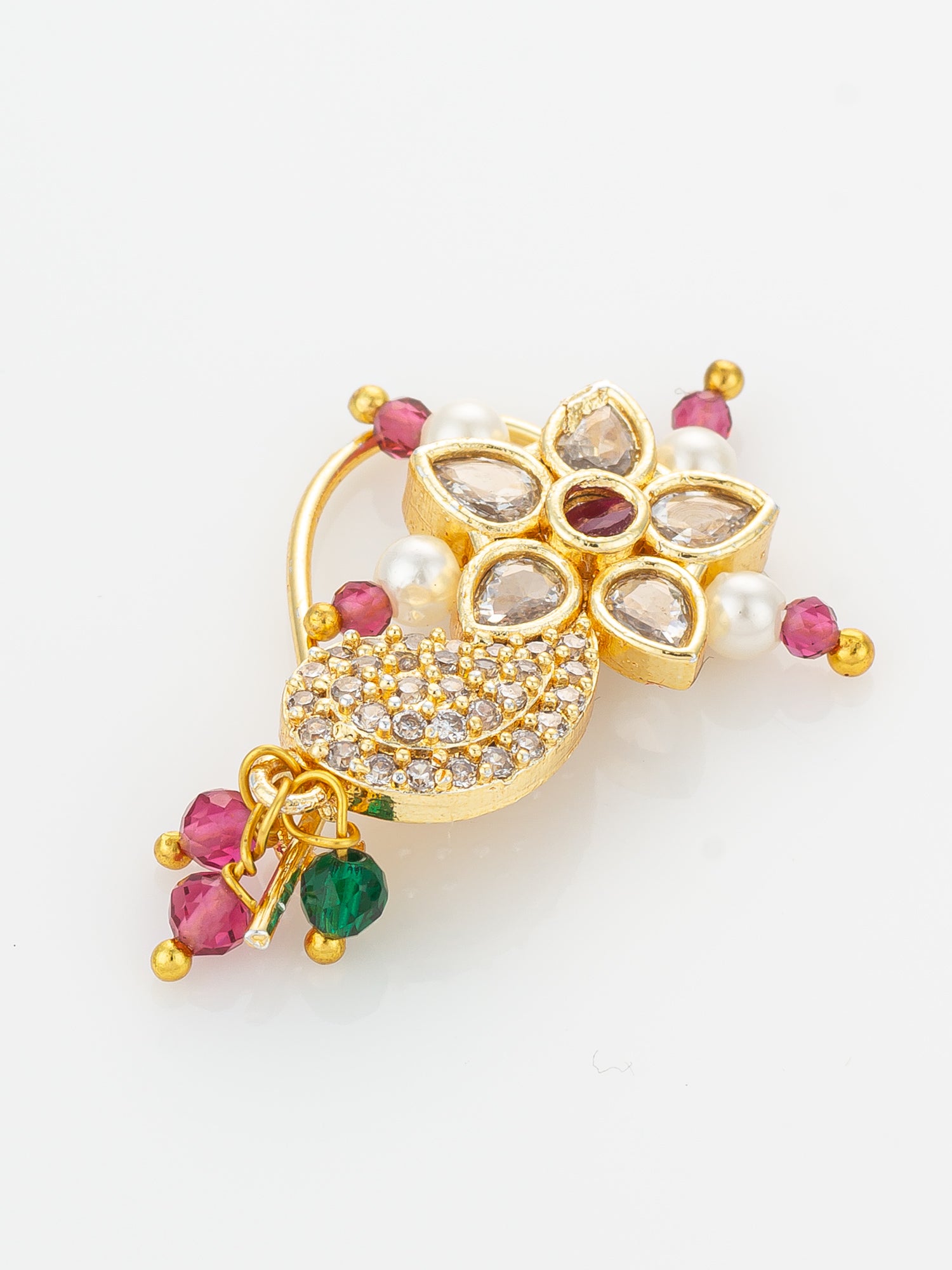 Traditional Floral Pearl Nath – View 2 | Aadita Jewelry
