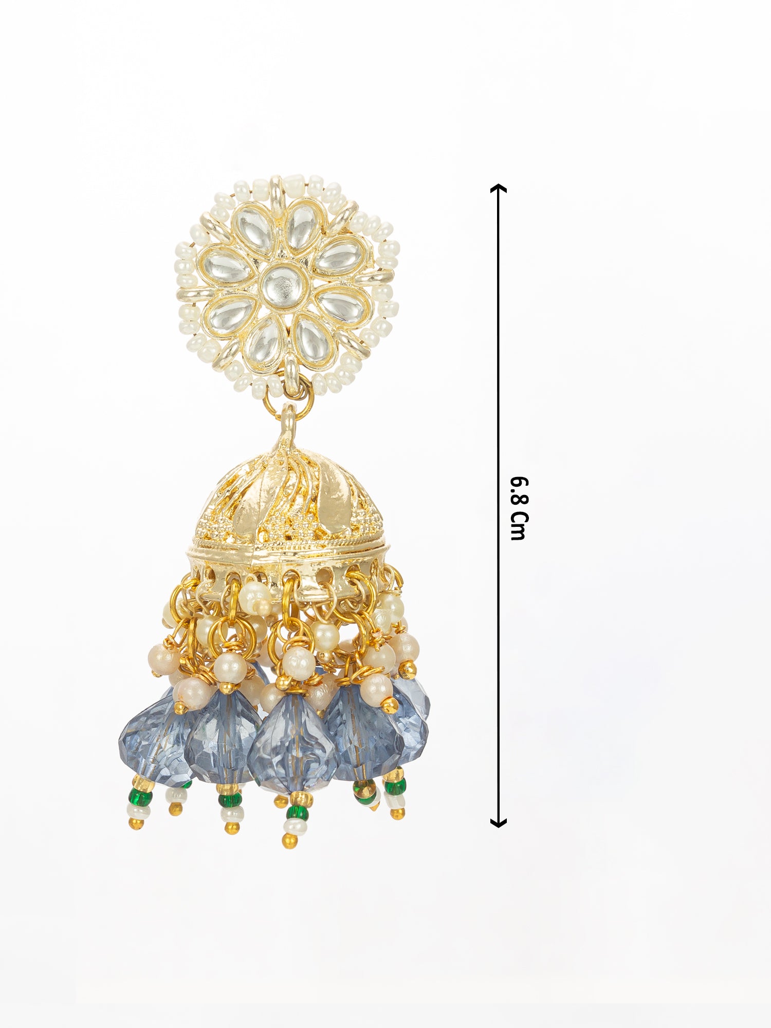 Gold-Plated Blue Beaded Kundan Jhumka Earrings – View 3 | Aadita Jewelry