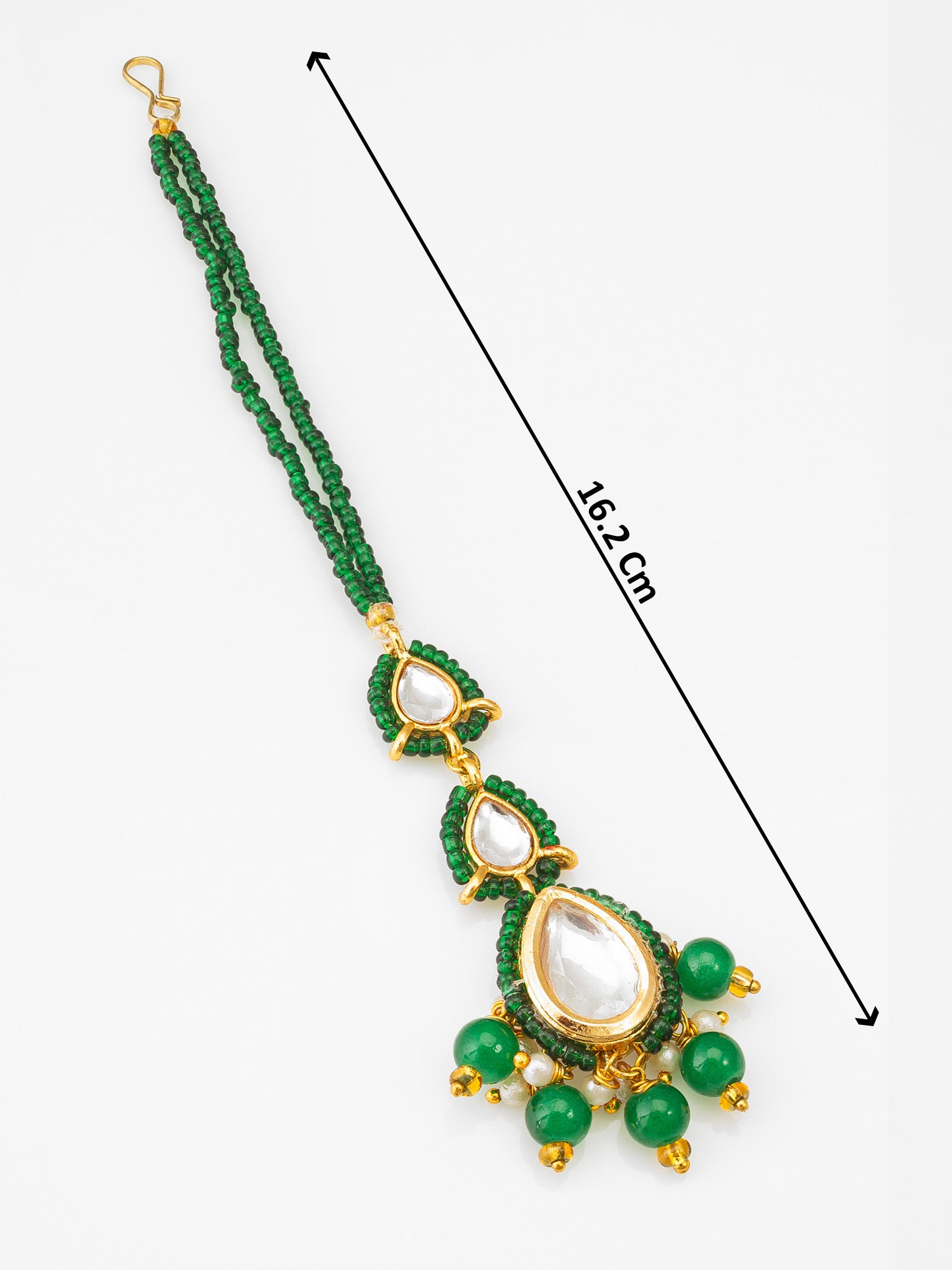 Gold Plated Green Beaded Kundan Maang Tikka – View 4 | Aadita Jewelry