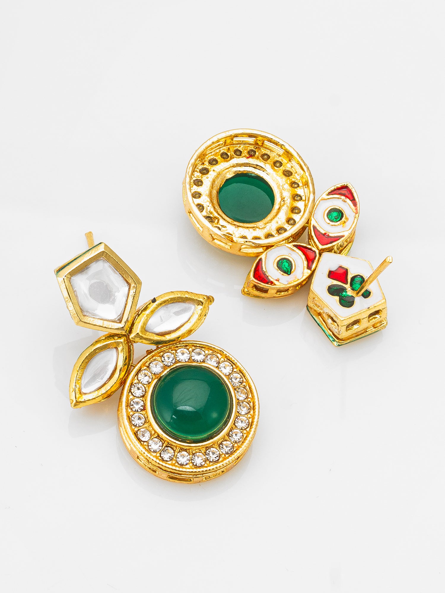 Stud Drop Earrings with Green Onyx Cabochon – View 2 | Aadita Jewelry