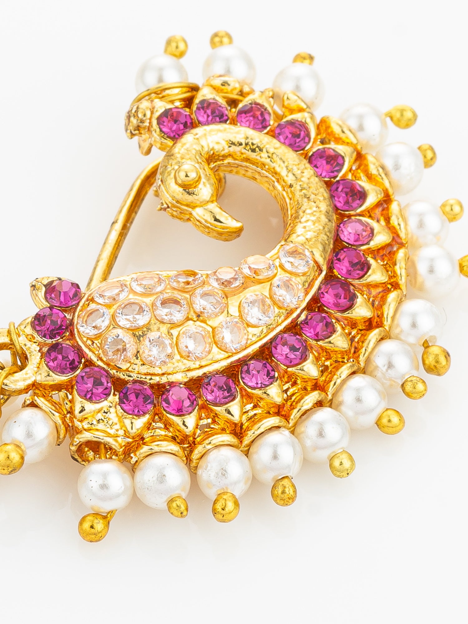 Traditional Pearl & Pink Stone Nath – View 4 | Aadita Jewelry