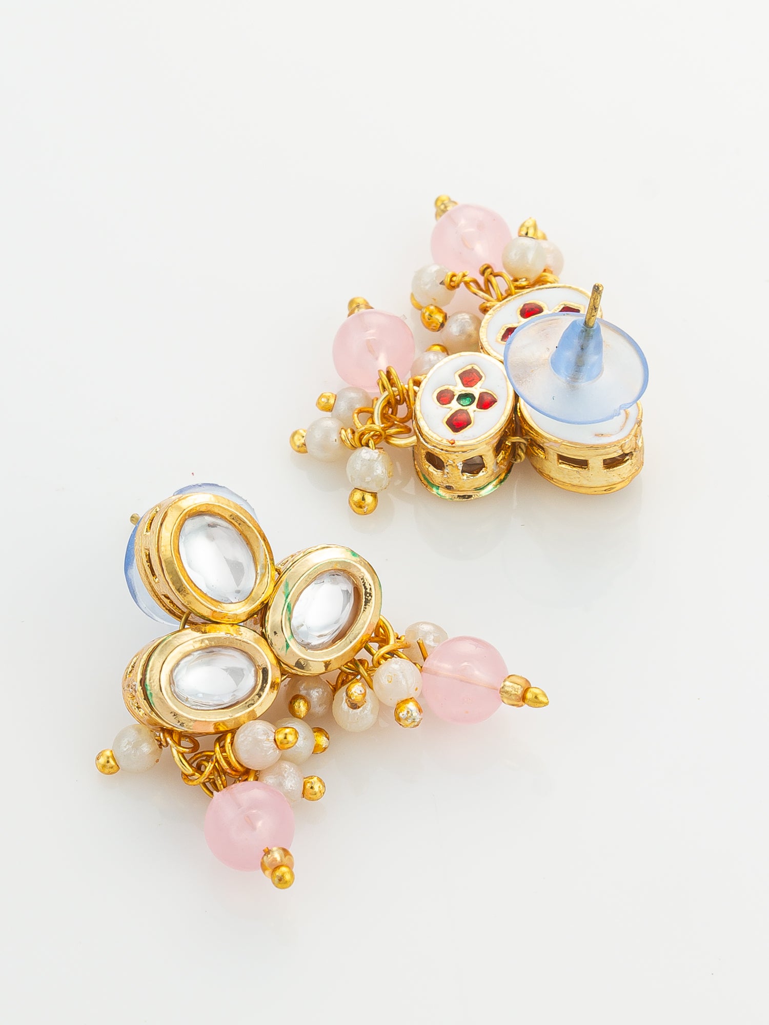 Gold Plated Kundan and Pink Pearl Long Necklace Set – View 3 | Aadita Jewelry