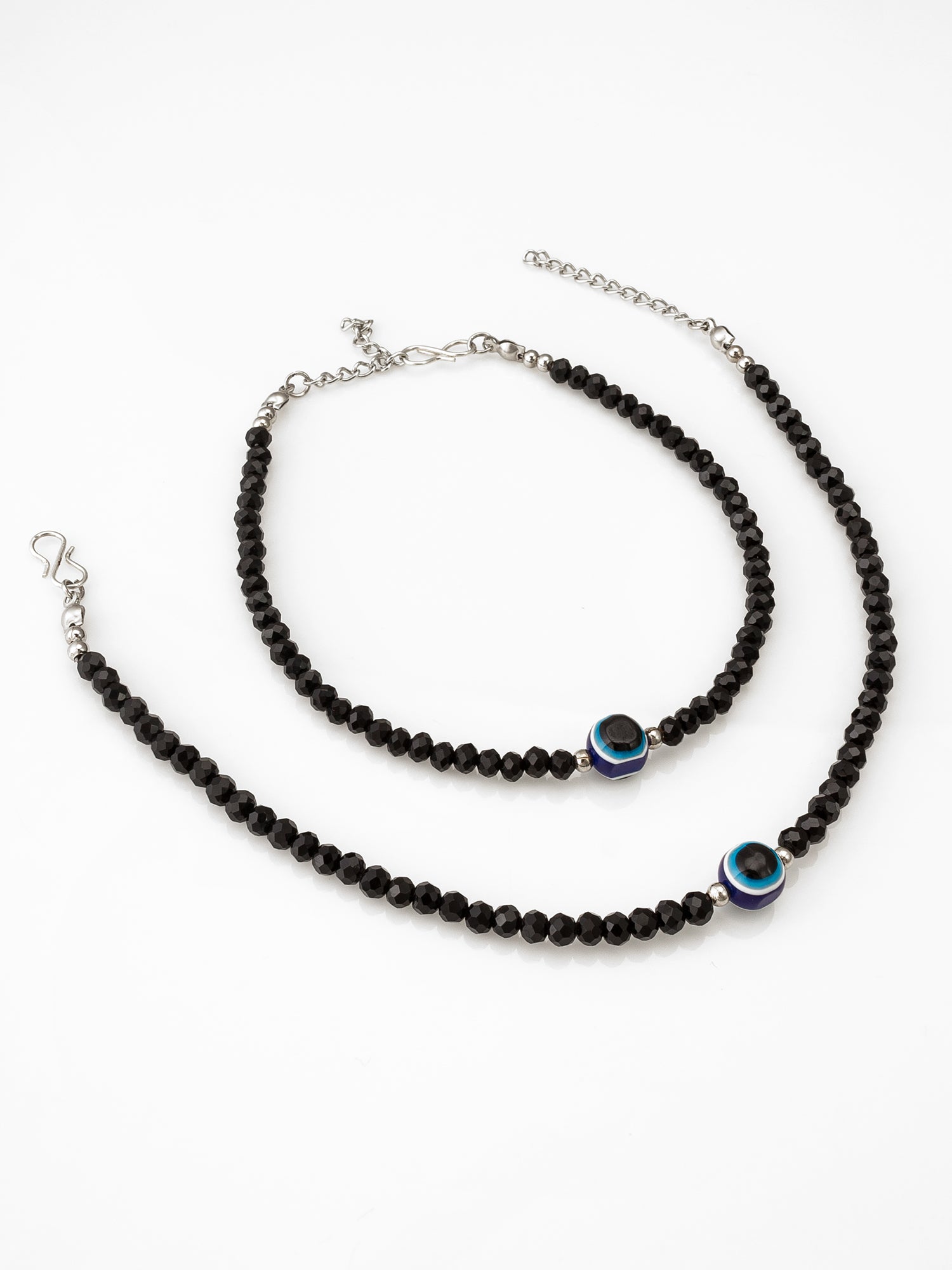 Black Crystal Bead Evil Eye Charm Anklet | Aadita Jewelry