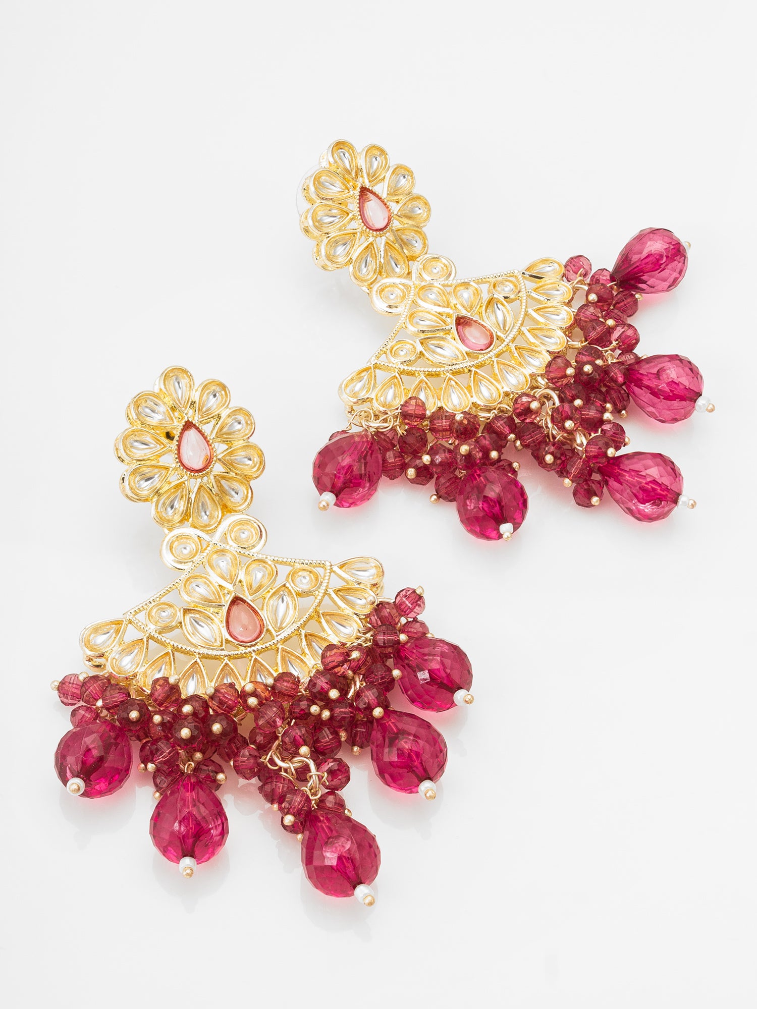 Deep Pink Floral Kundan Earrings | Aadita Jewelry