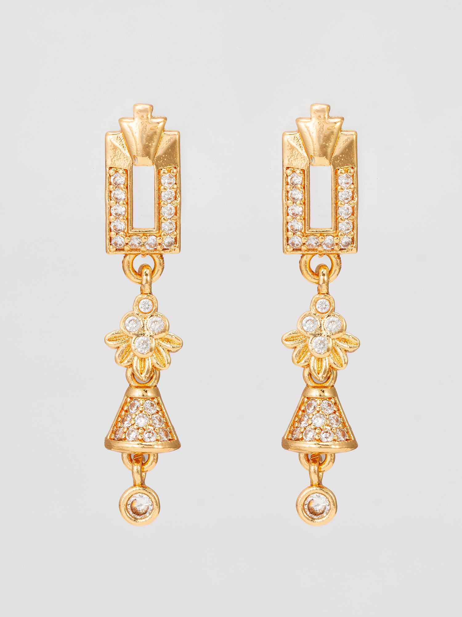 Geometric Floral American Diamond Dangle Earrings | Aadita Jewelry