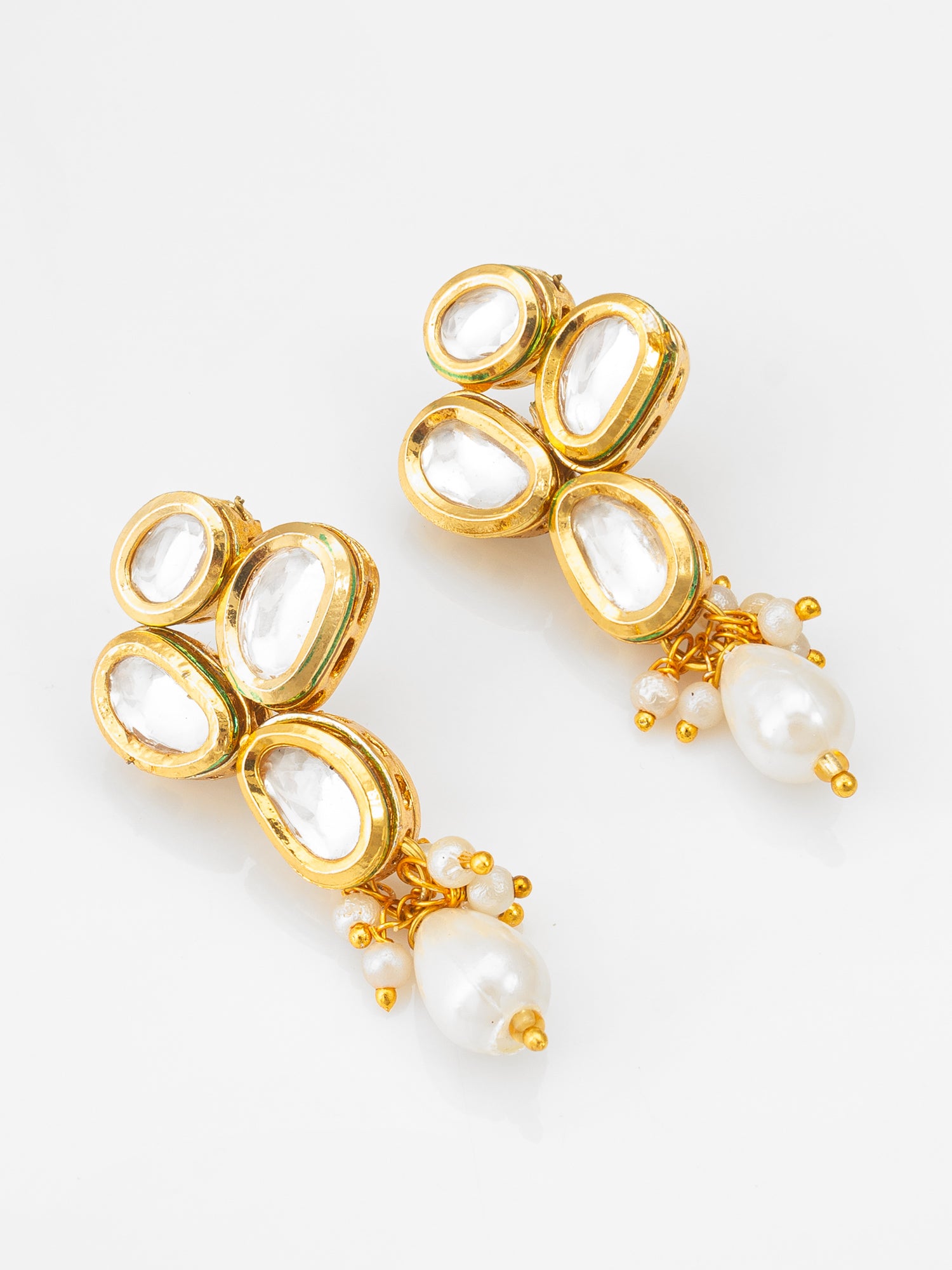 Classic Gold-Plated Oval Kundan Earrings with Oversized Pearl Drops | Aadita Jewelry