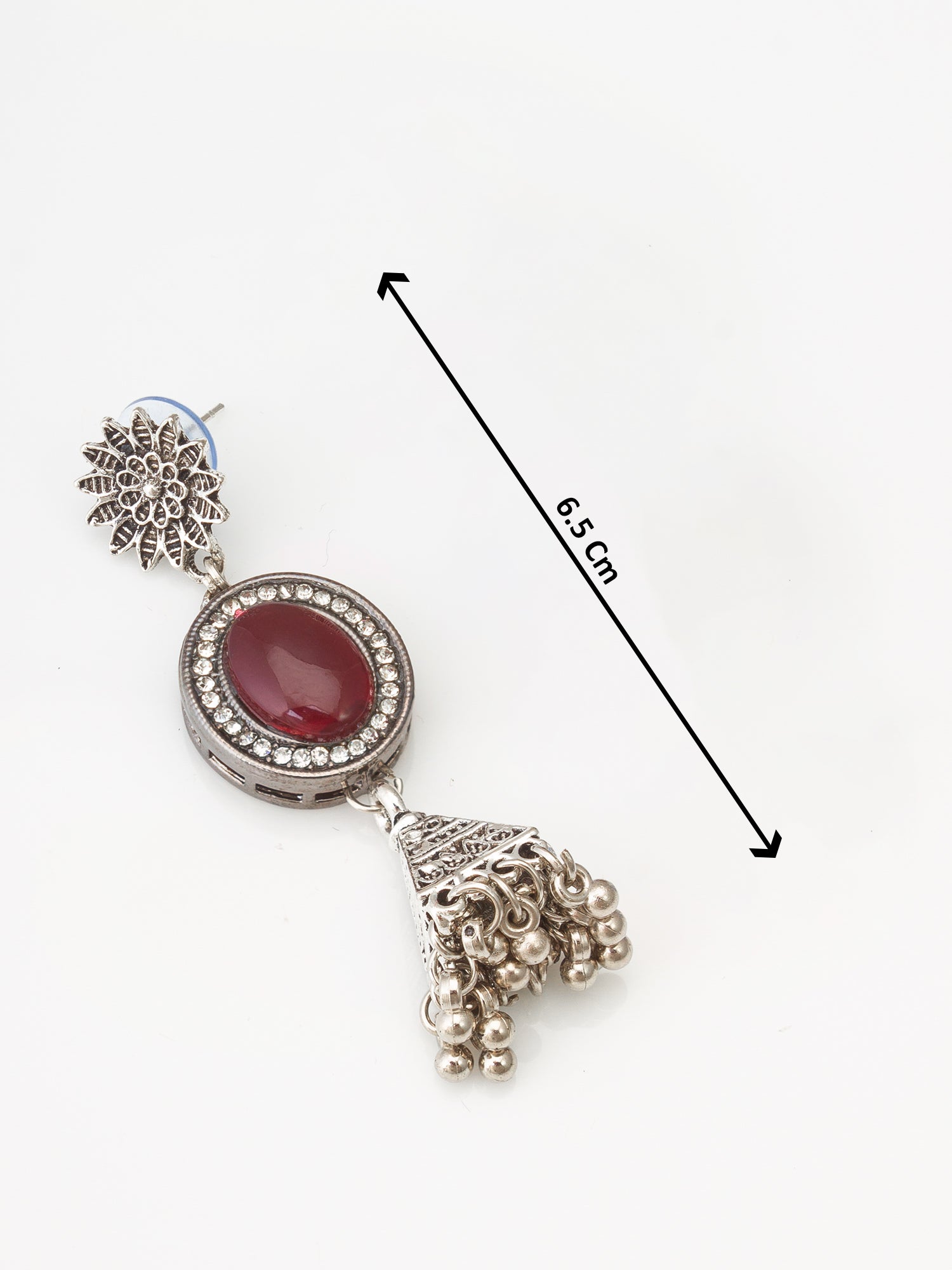 Oxidized Silver Jhumka Earrings with Stone – View 3 | Aadita Jewelry