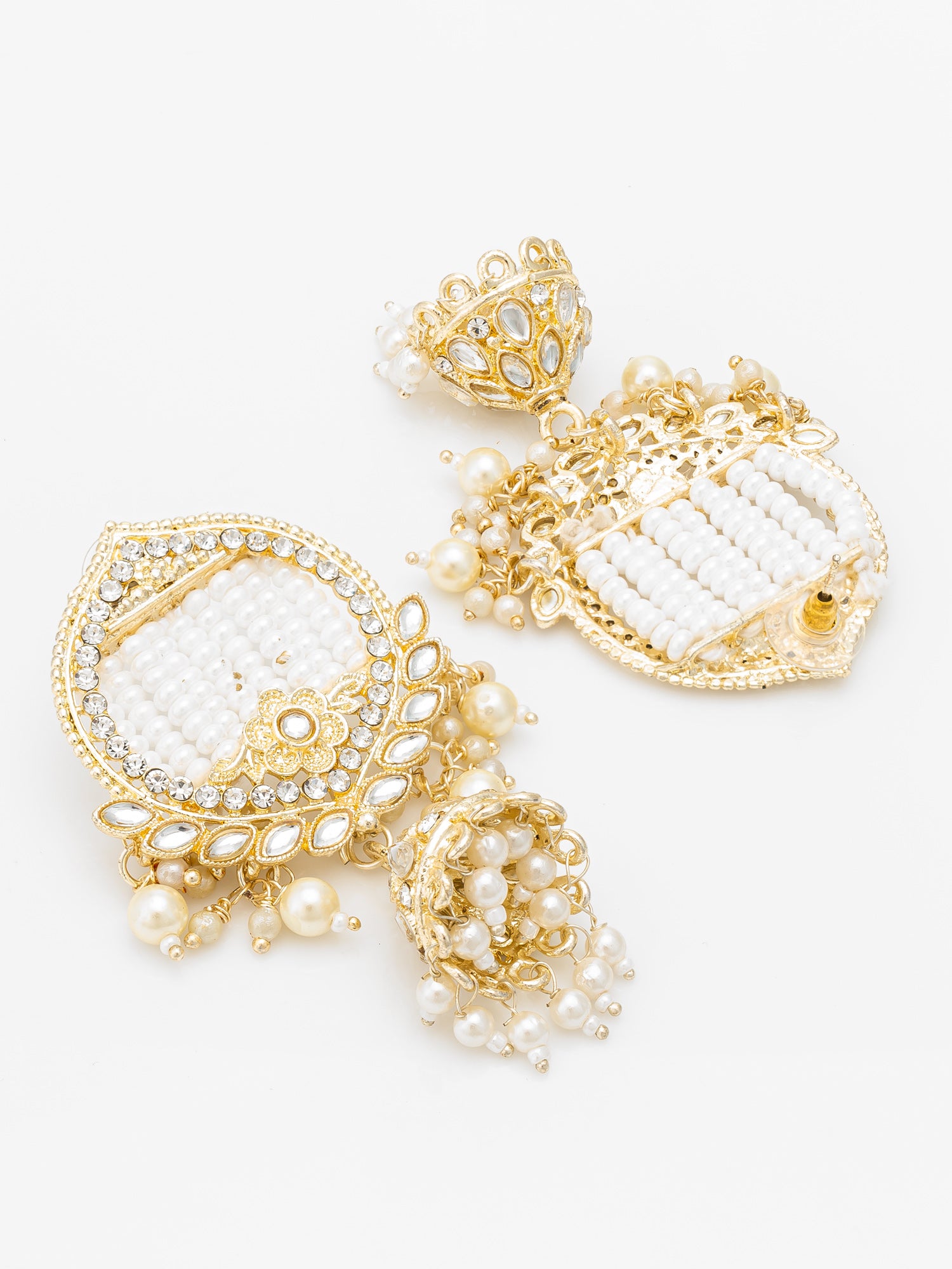Aadita Gold Plated White Stone Chandelier Jhumka Earrings – View 3 | Aadita Jewelry