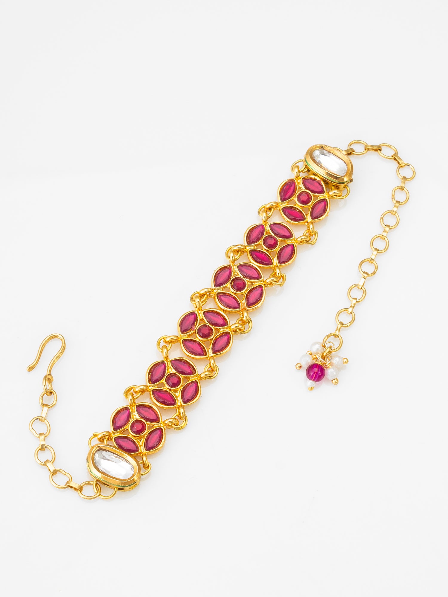 Gold-Plated Ruby Red Kundan Bracelet with Stone – View 3 | Aadita Jewelry