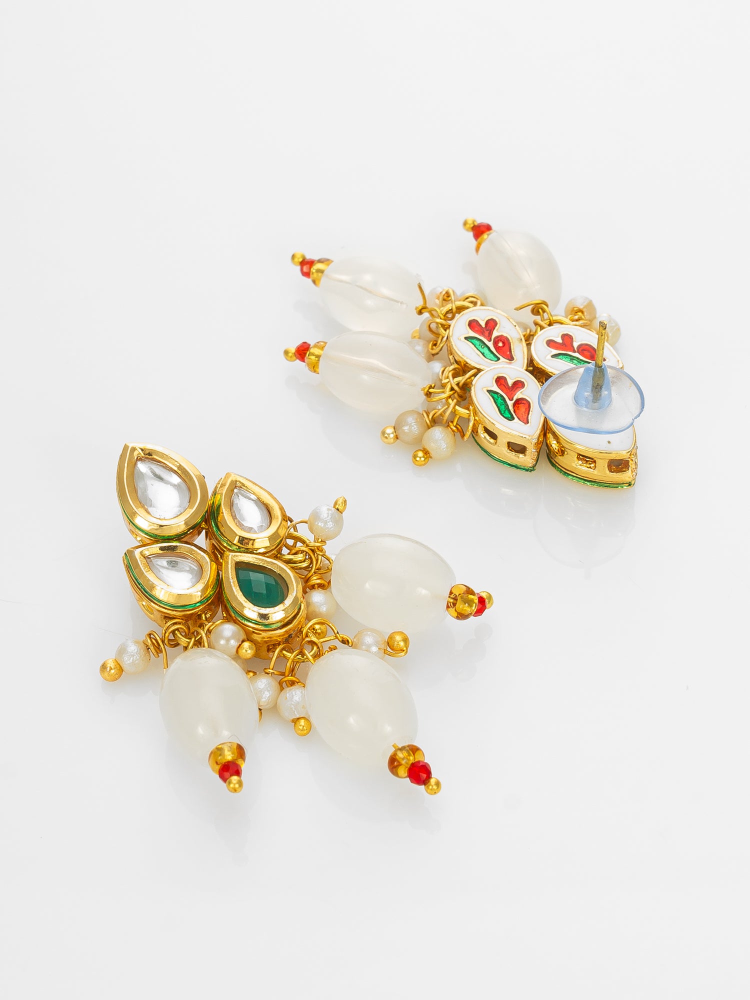 Gold Plated White Beads Kundan Necklace Set with Earrings – View 3 | Aadita Jewelry