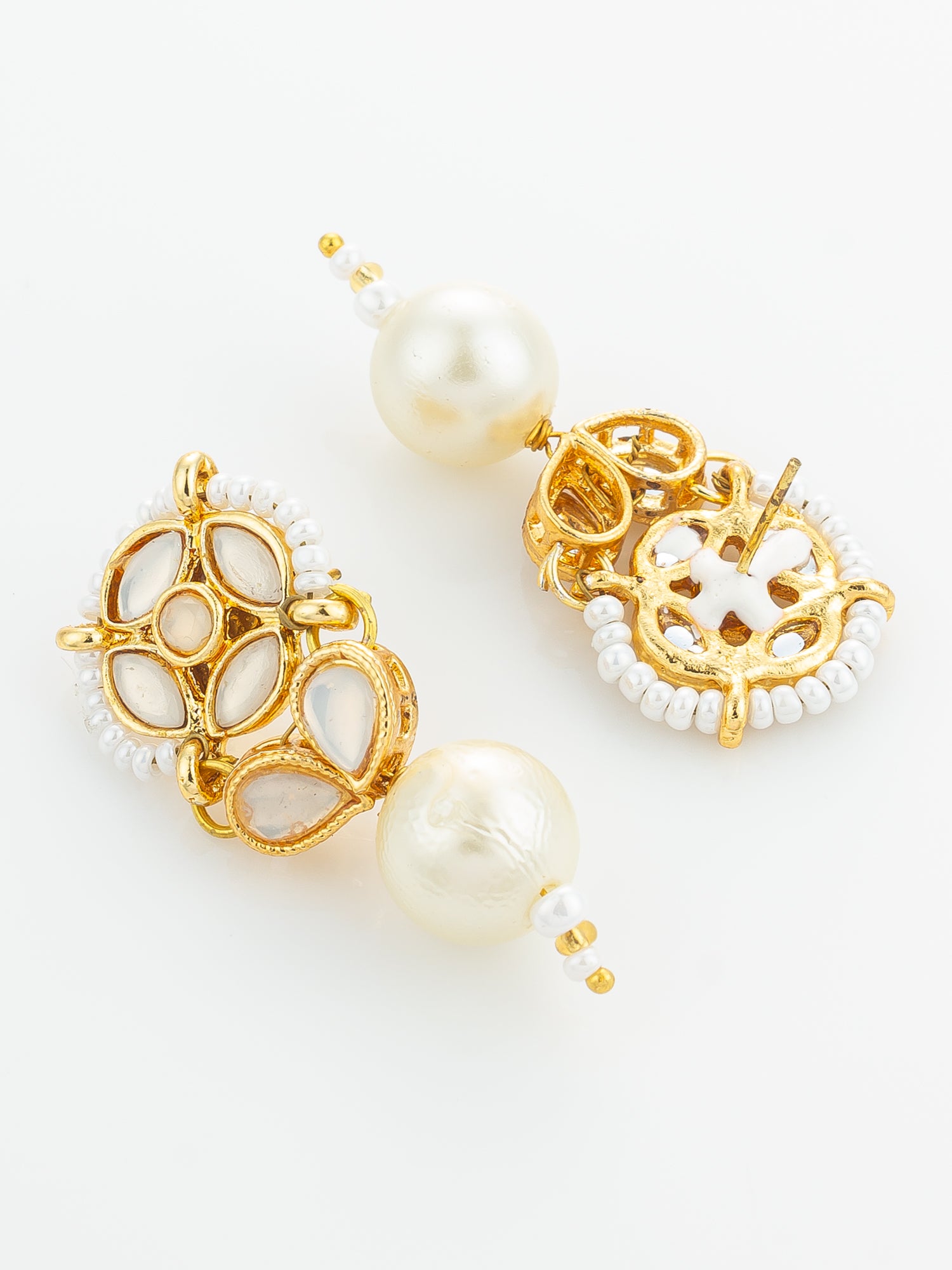 Aadita White Kundan Pearl Drop Earrings – View 3 | Aadita Jewelry