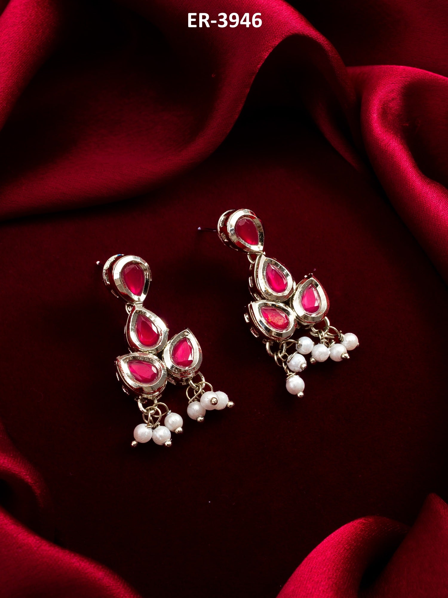 Silver Plated drop Earrings with Pearl Bunches – View 5 | Aadita Jewelry