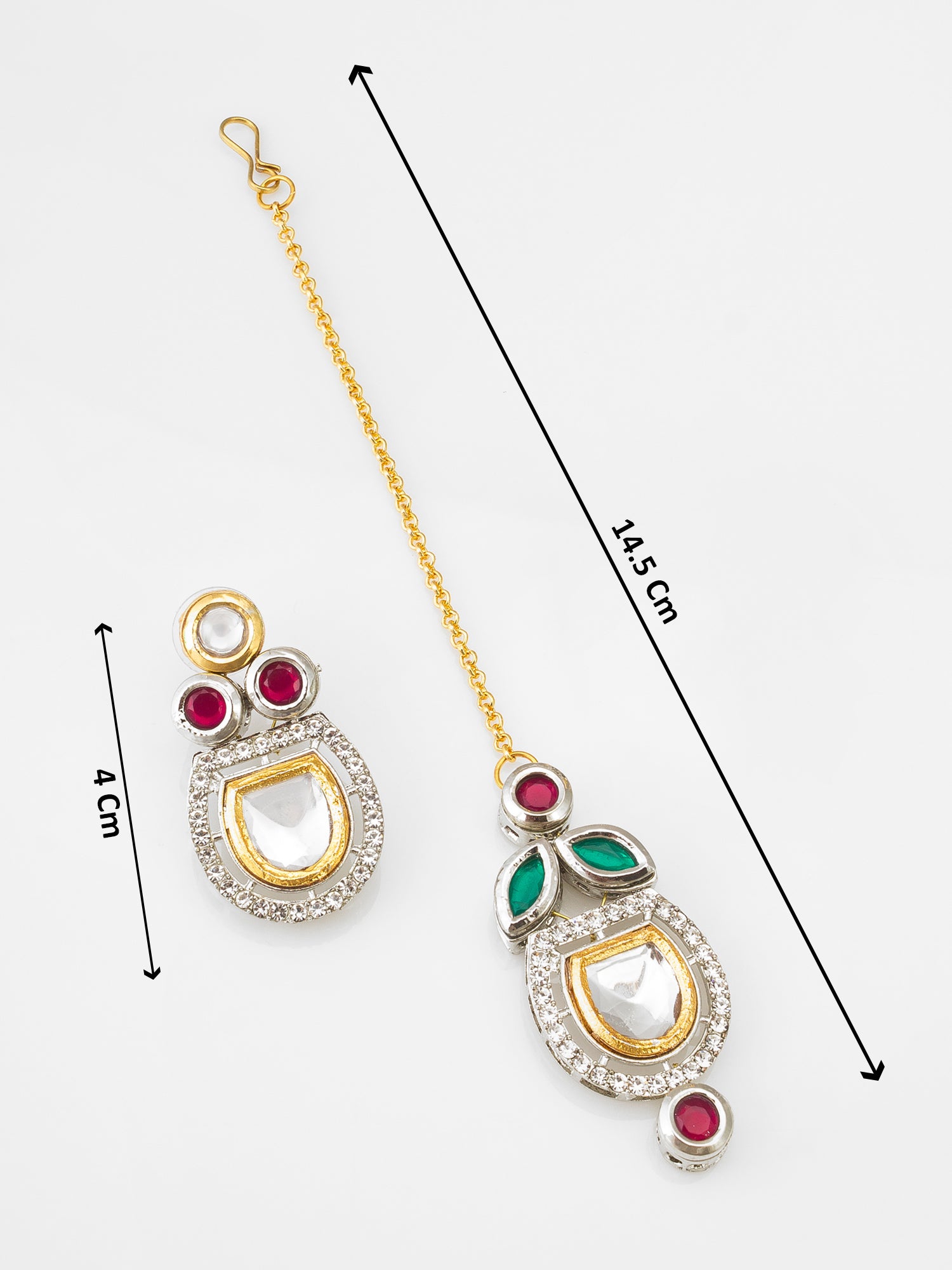 Dual-Tone Polki Kundan Necklace Set with Earrings and Maang Tikka – View 5 | Aadita Jewelry