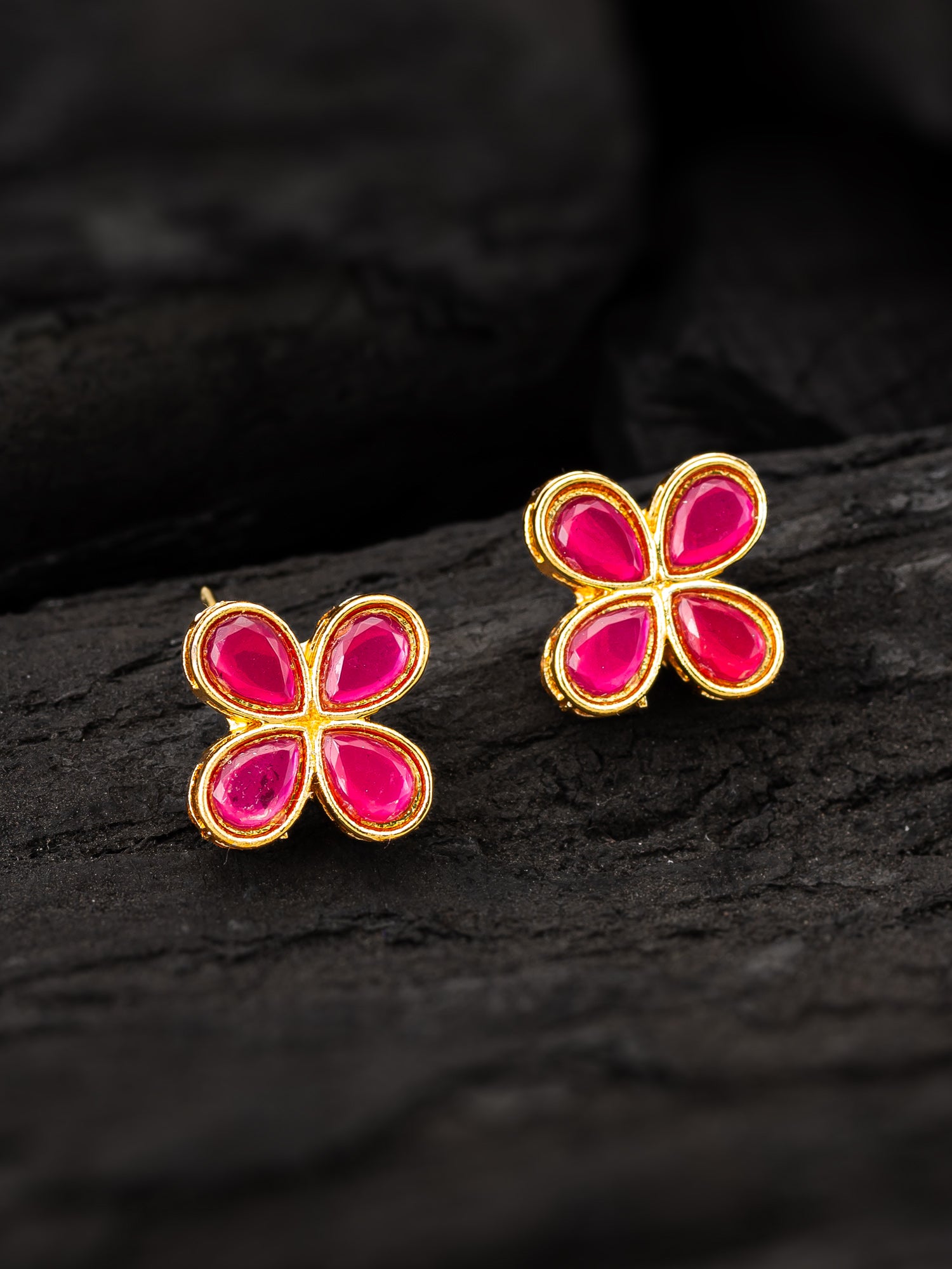 Elegant Gold Plated Pink Clover Stud Earrings – View 5 | Aadita Jewelry