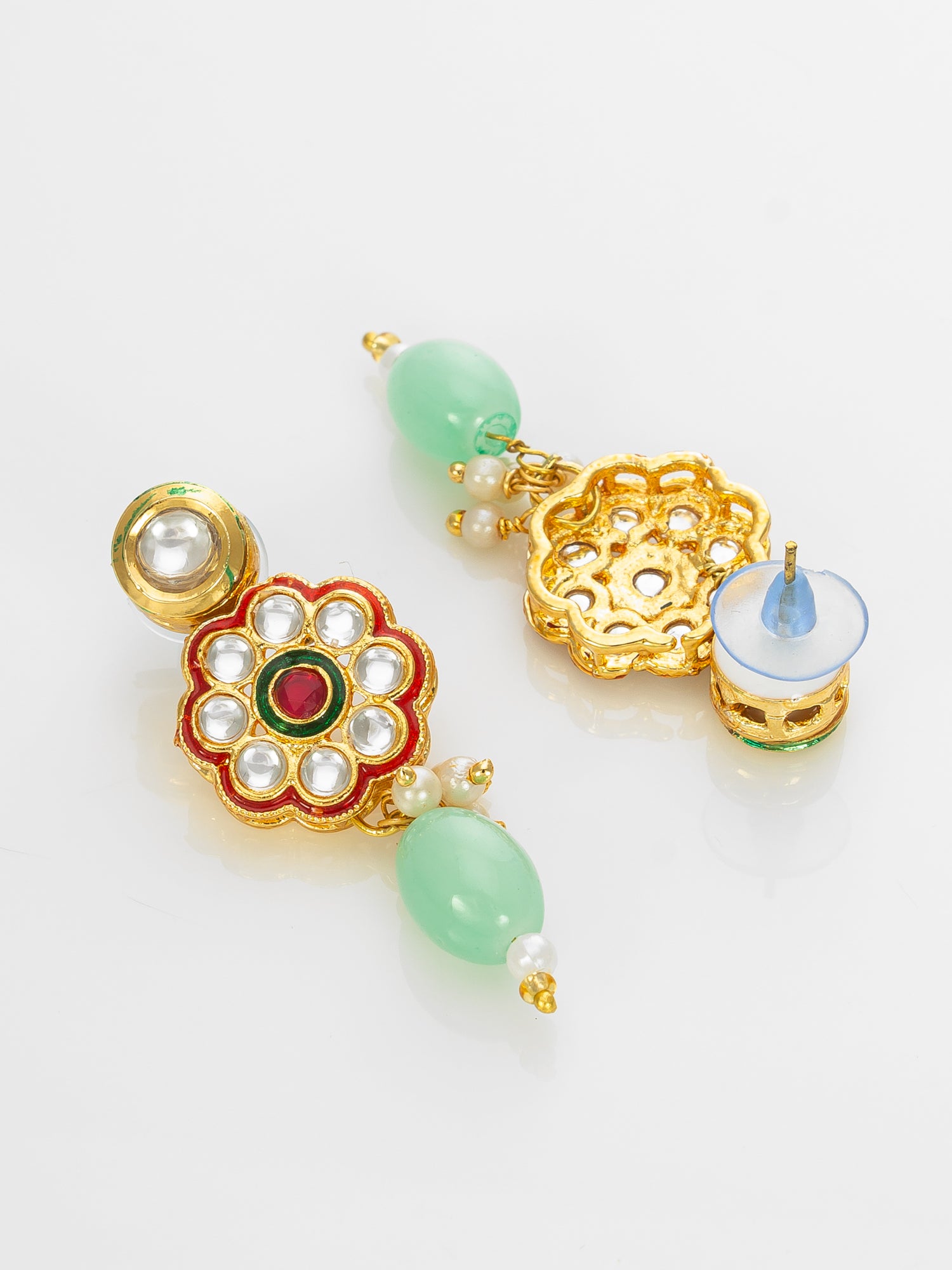 Gold Plated Mint Green Kundan Necklace Set for Women – View 3 | Aadita Jewelry