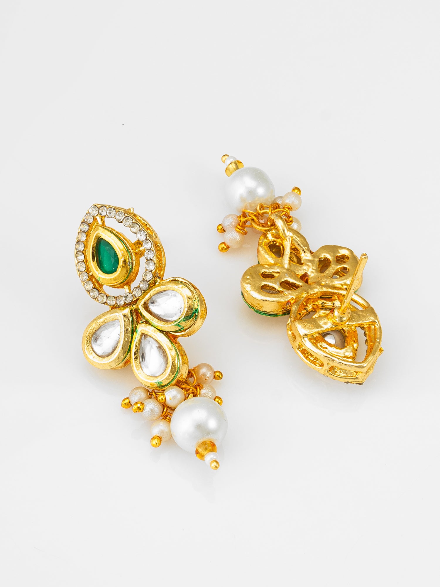 Kundan Floral Pendant Pearl Mala Necklace Set with Earrings – View 3 | Aadita Jewelry