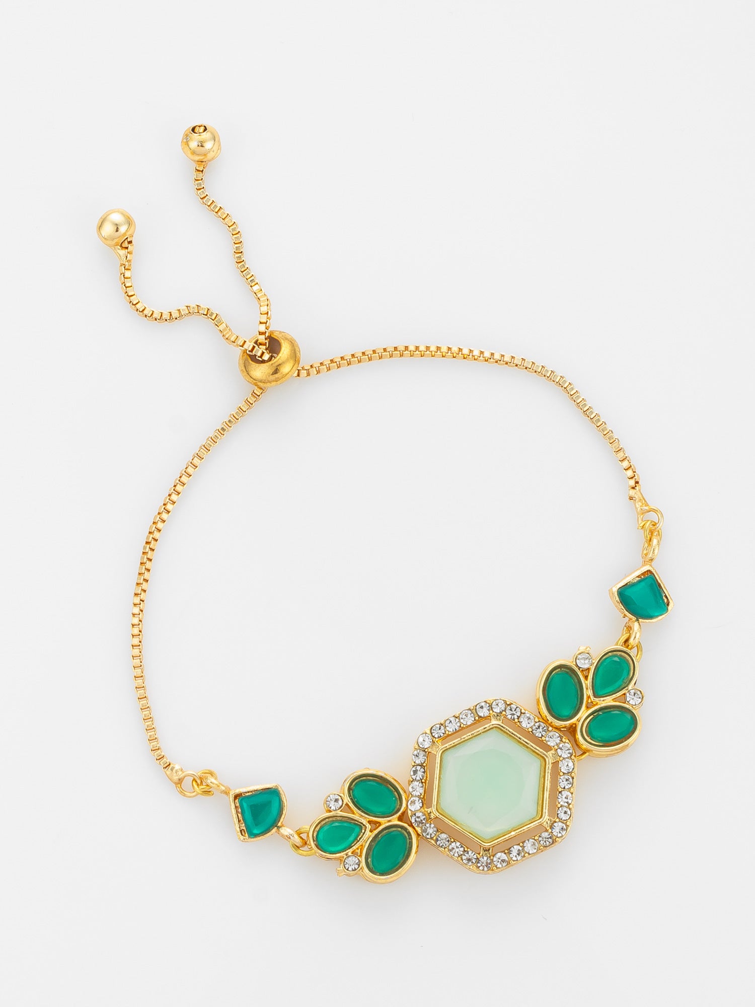 Gold Plated Hexagonal Green Stone Bracelet – View 2 | Aadita Jewelry