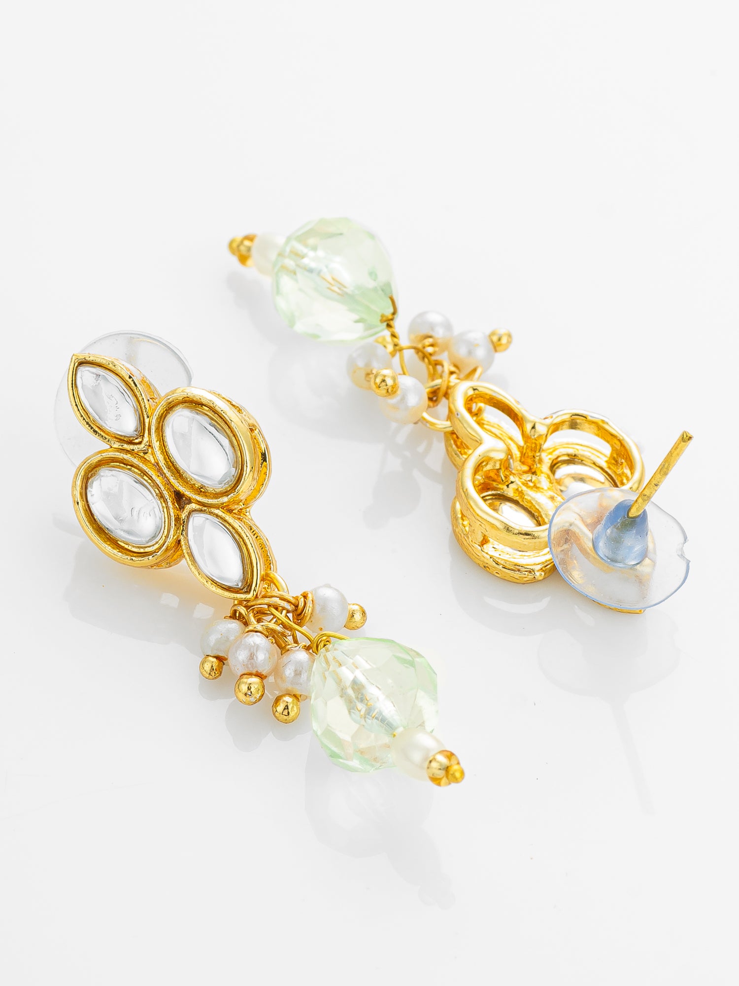 Gold Plated Kundan and Pearl Drop Earrings – View 3 | Aadita Jewelry