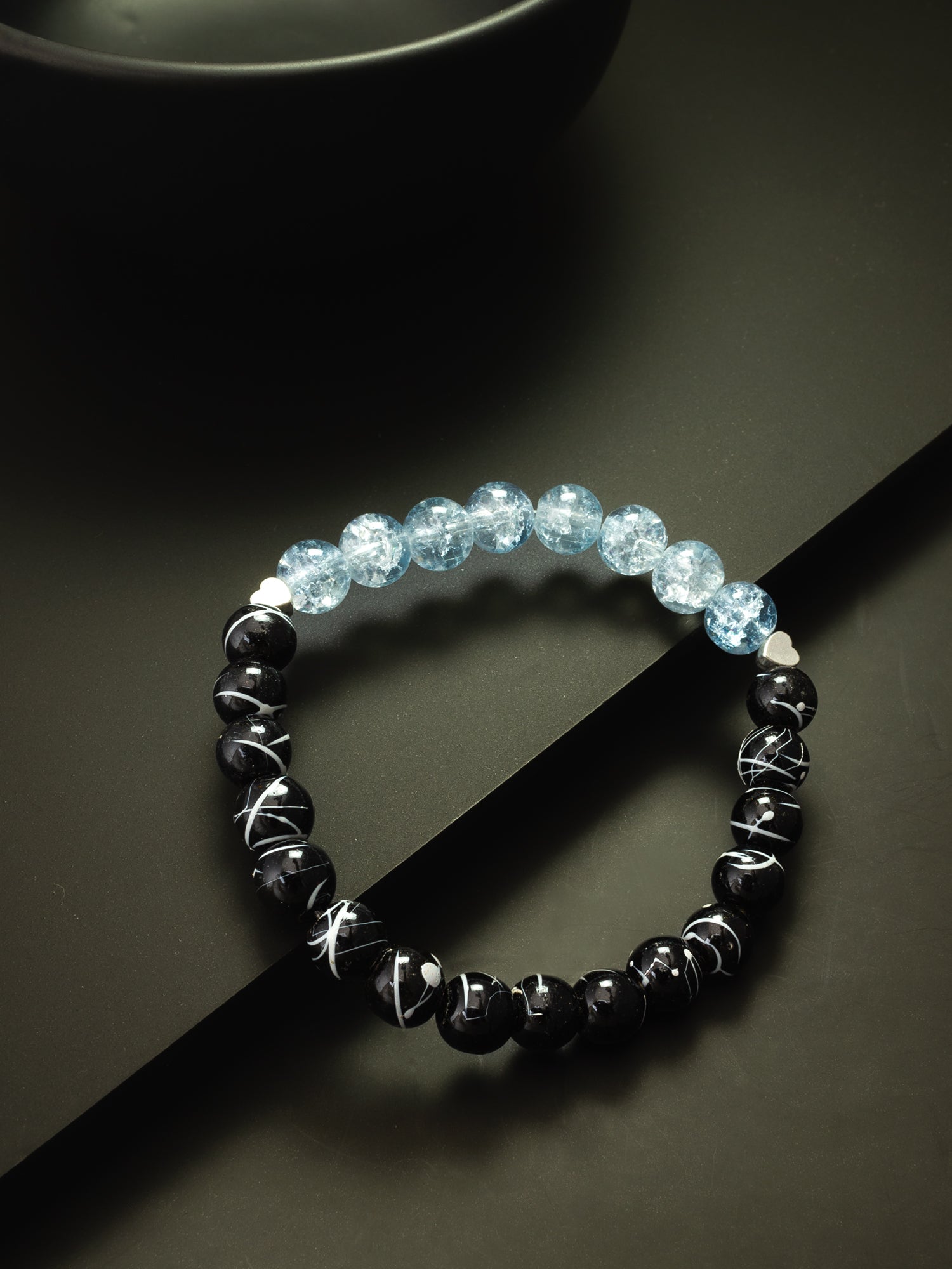 Black & Ice Blue Dual Tone Beaded Bracelet – View 3 | Aadita Jewelry