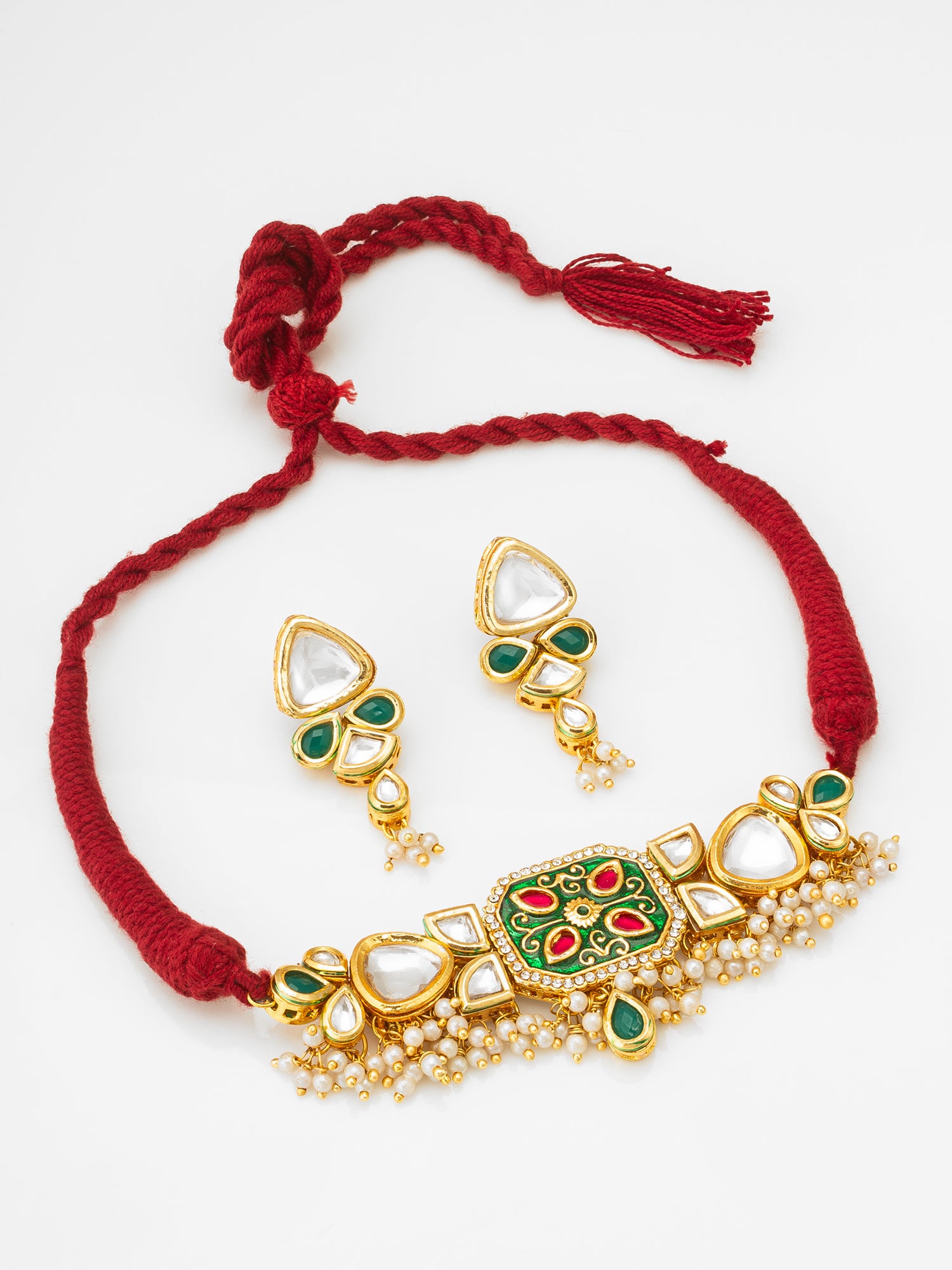 Kundan Choker Necklace Set with Pearl Drops Earrings | Aadita Jewelry