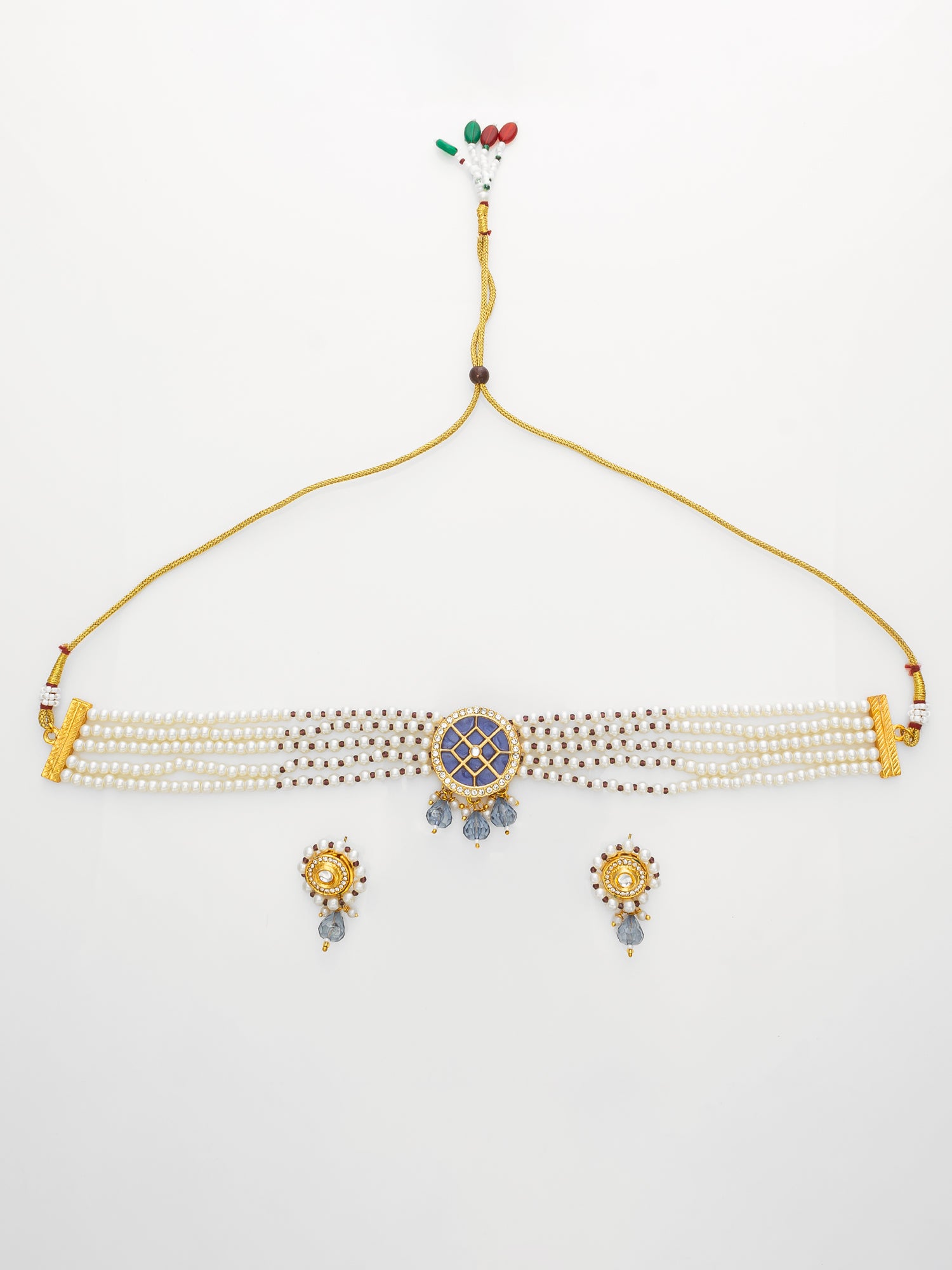 Gold Plated Blue Center Kundan Choker Necklace Set for Women | Aadita Jewelry