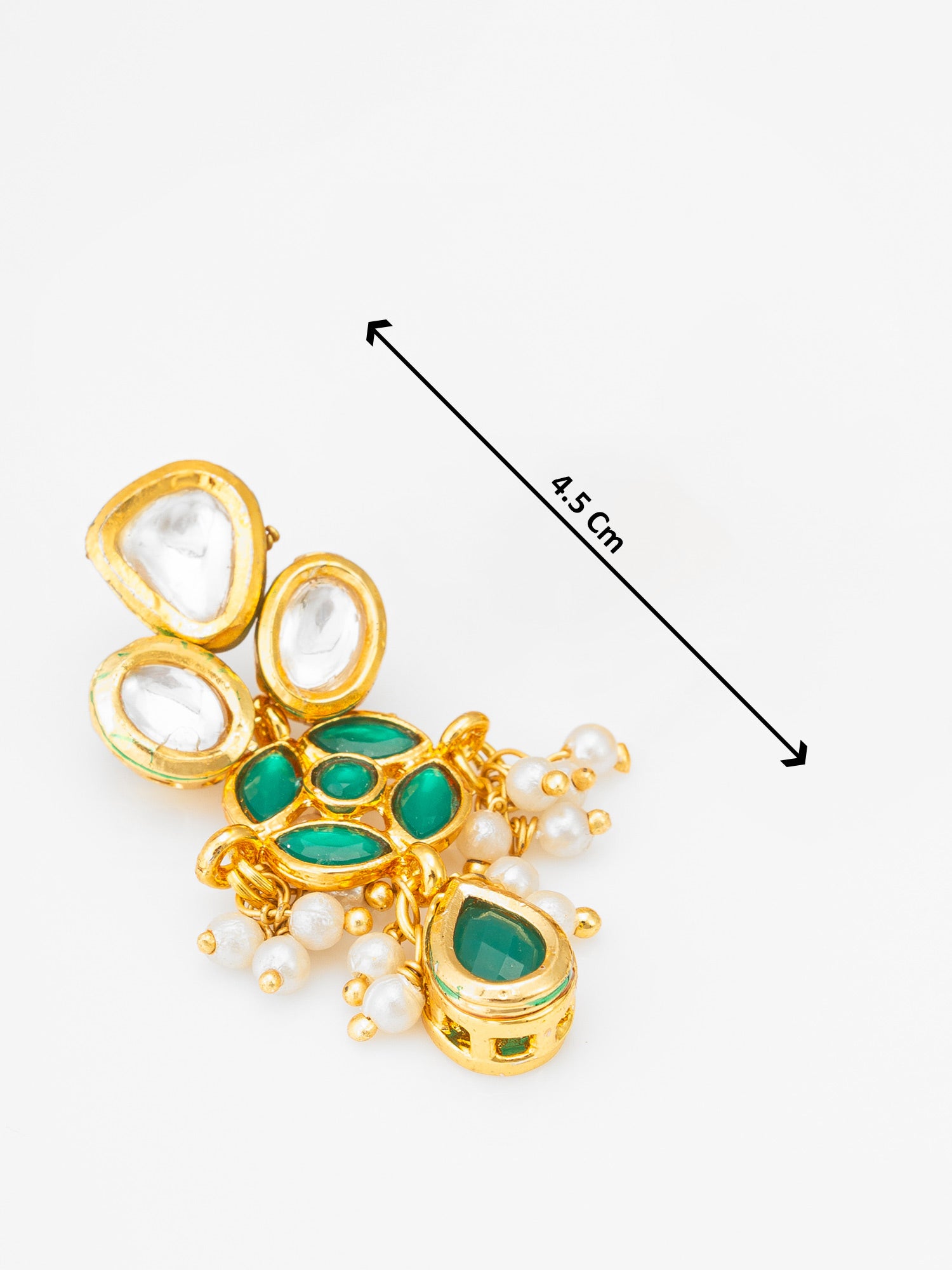 Emerald Green Kundan and Pearl Drop Earrings – View 3 | Aadita Jewelry